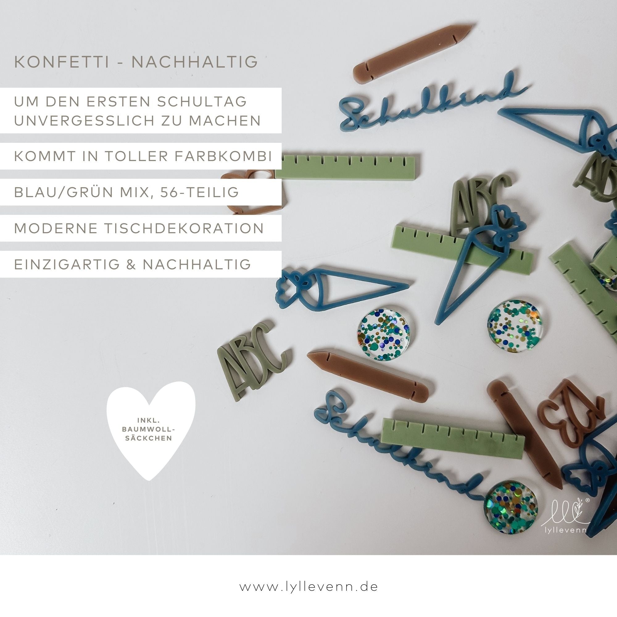 Nachhaltiges Konfetti aus Acryl - Einschulung Blau/Grün - lyllevenn