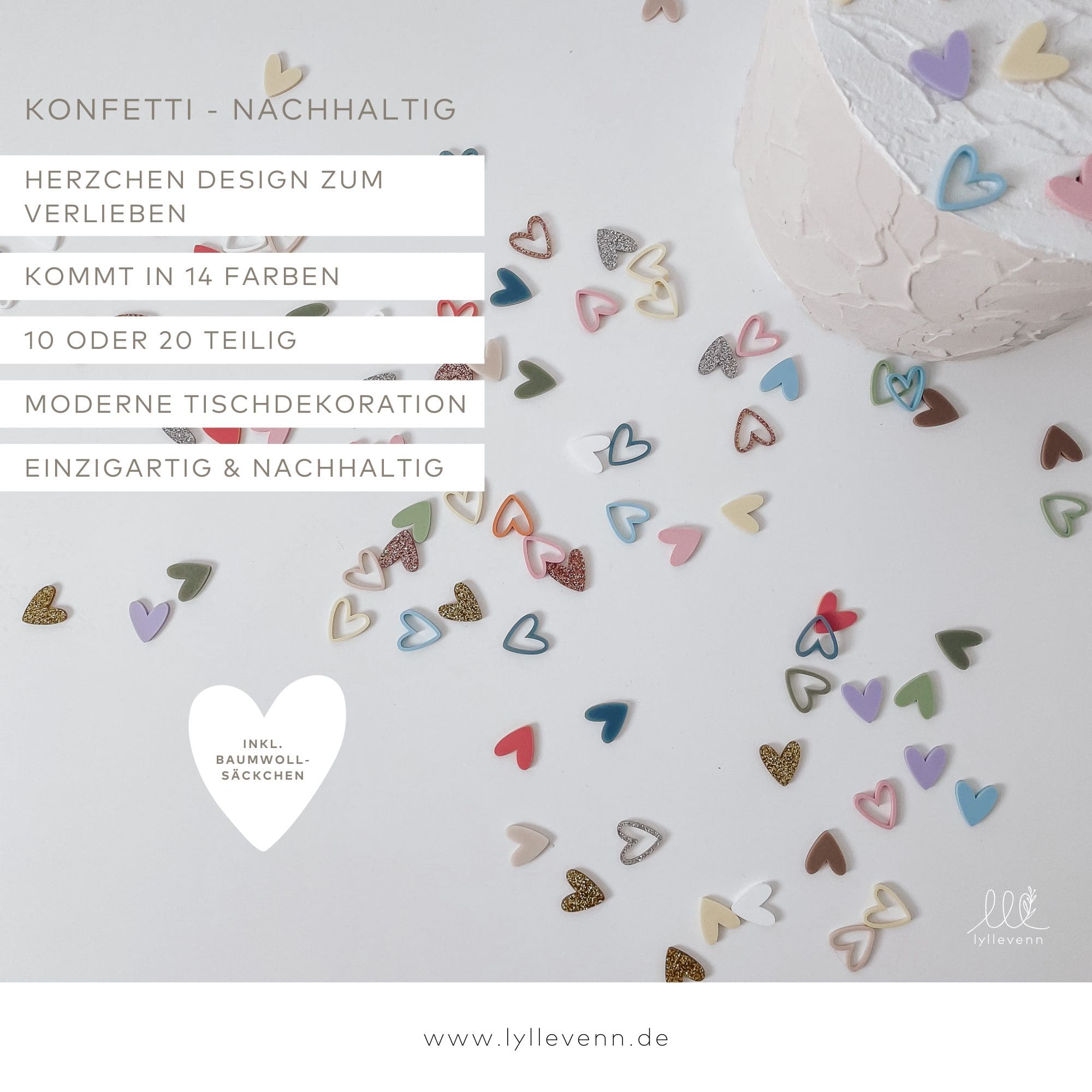 Nachhaltiges Konfetti aus Acryl - Herzchen - lyllevenn