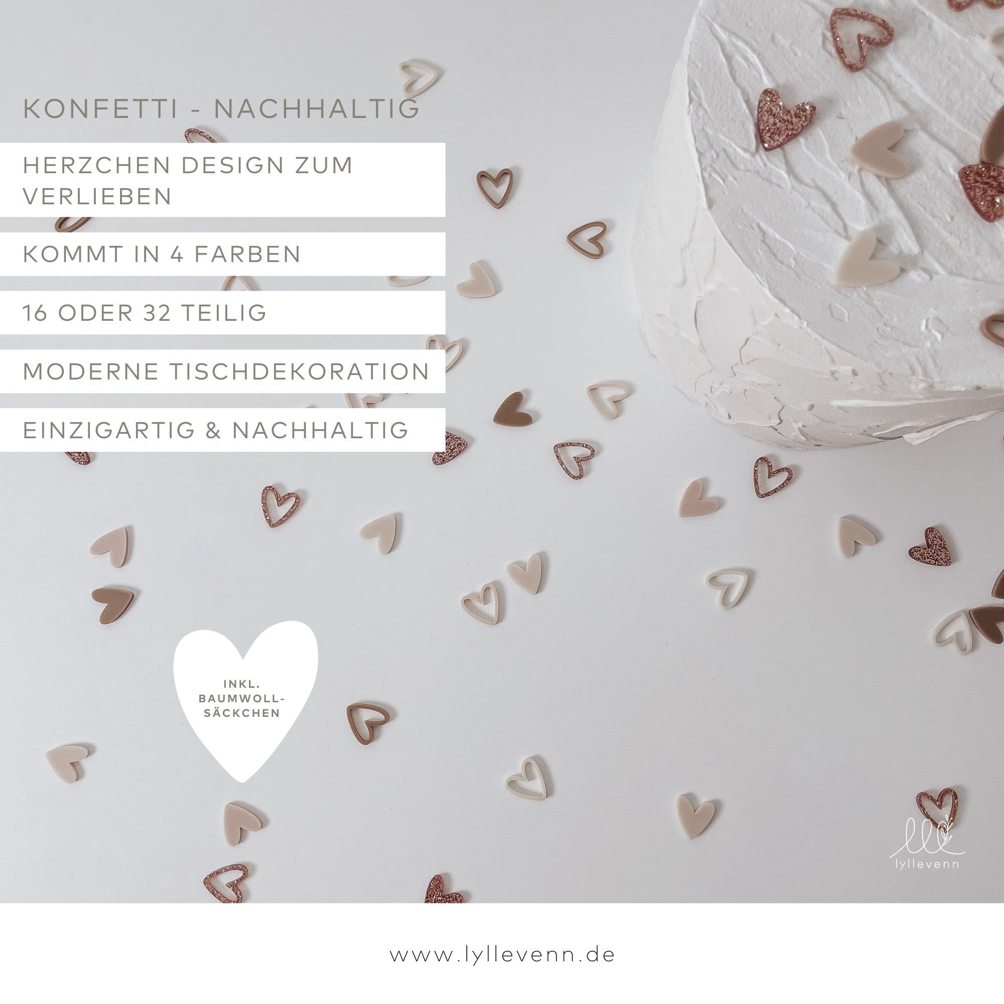Nachhaltiges Konfetti aus Acryl - Herzchen Boho - Mix - lyllevenn