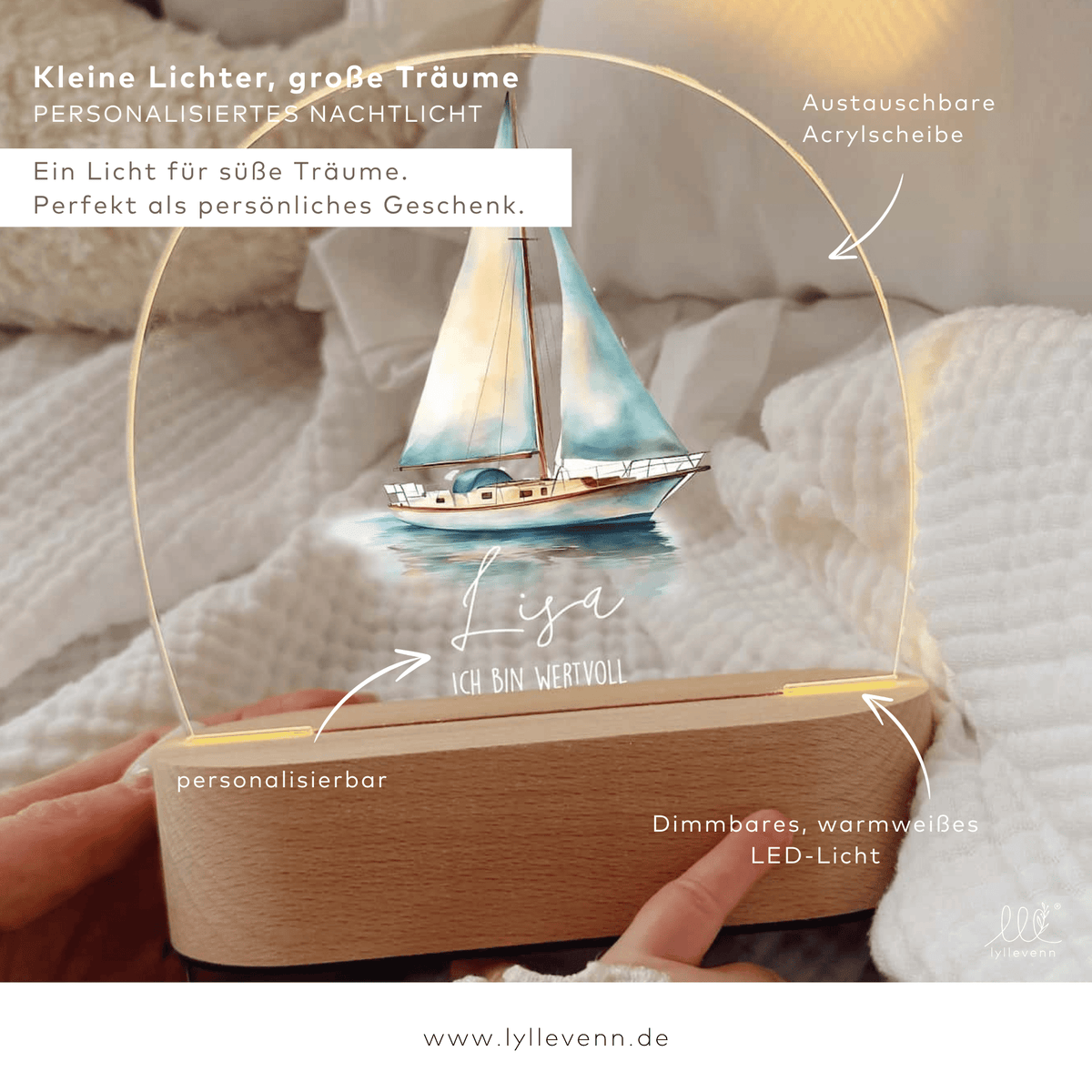 Nachtlicht Kinder personalisiert LED - Boot - lyllevenn