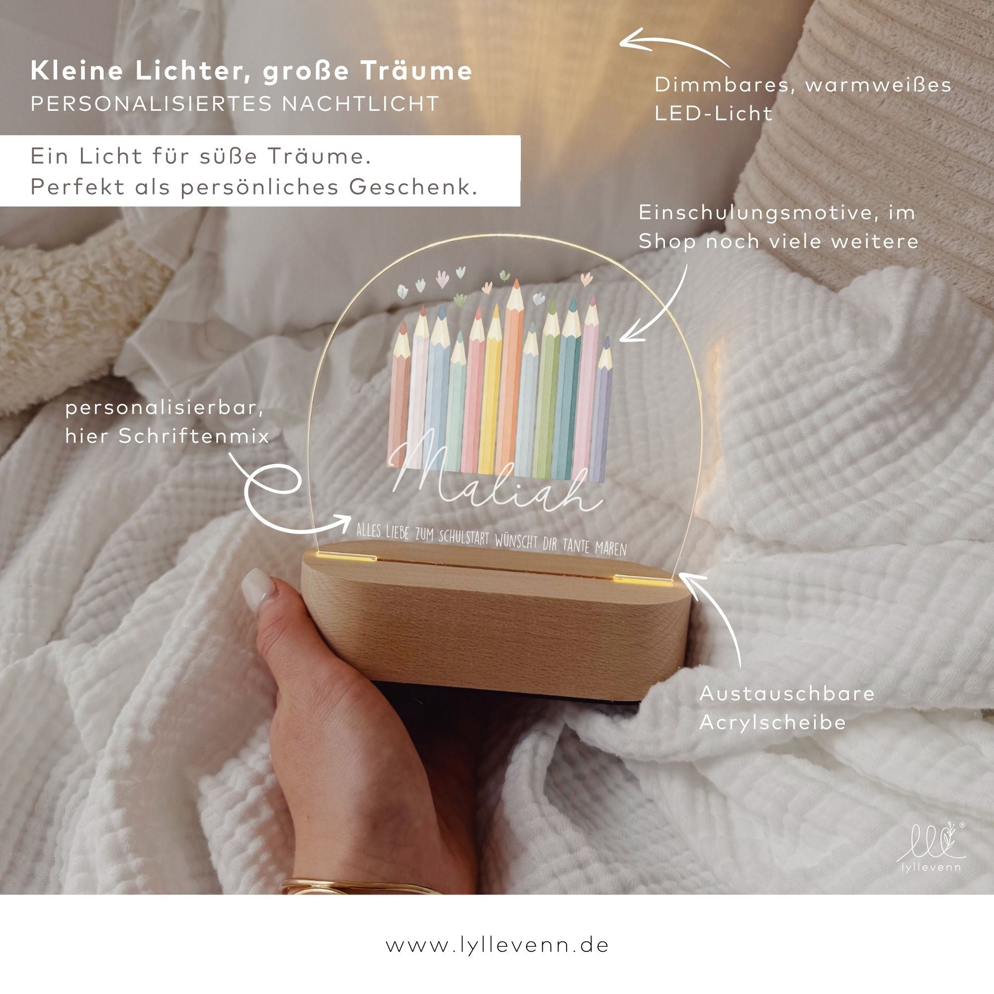 Nachtlicht Kinder personalisiert LED - Einschulung - lyllevenn