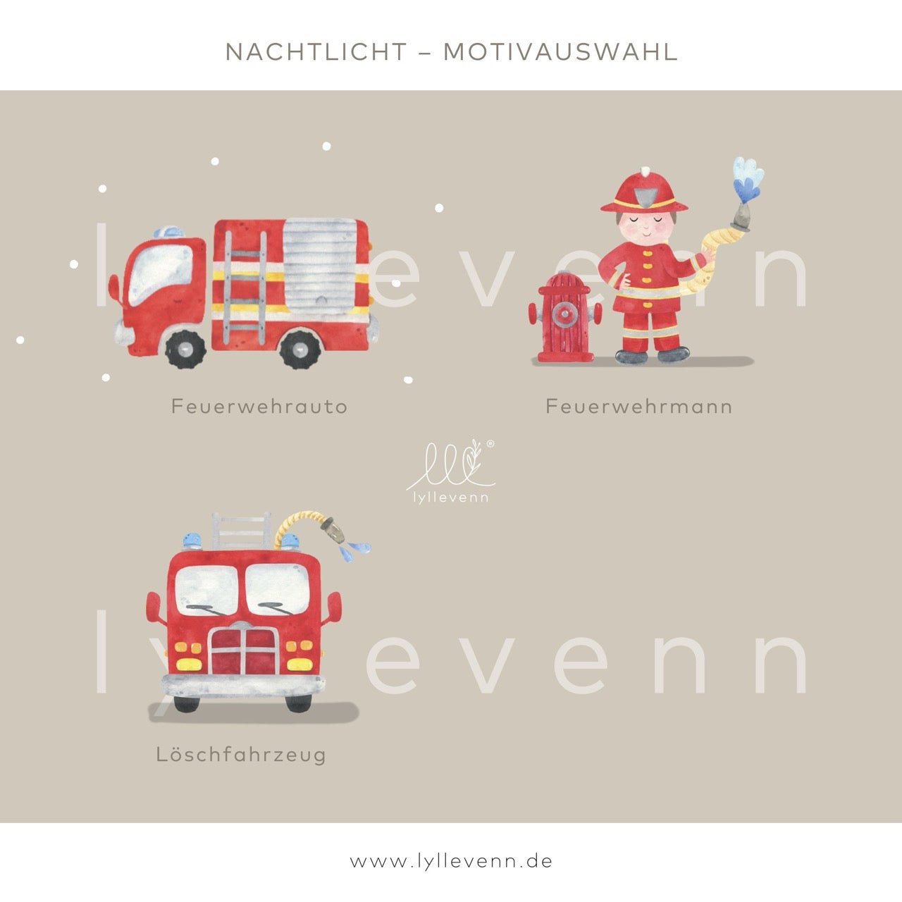Nachtlicht Kinder personalisiert LED – Feuerwehr Aquarell - lyllevenn