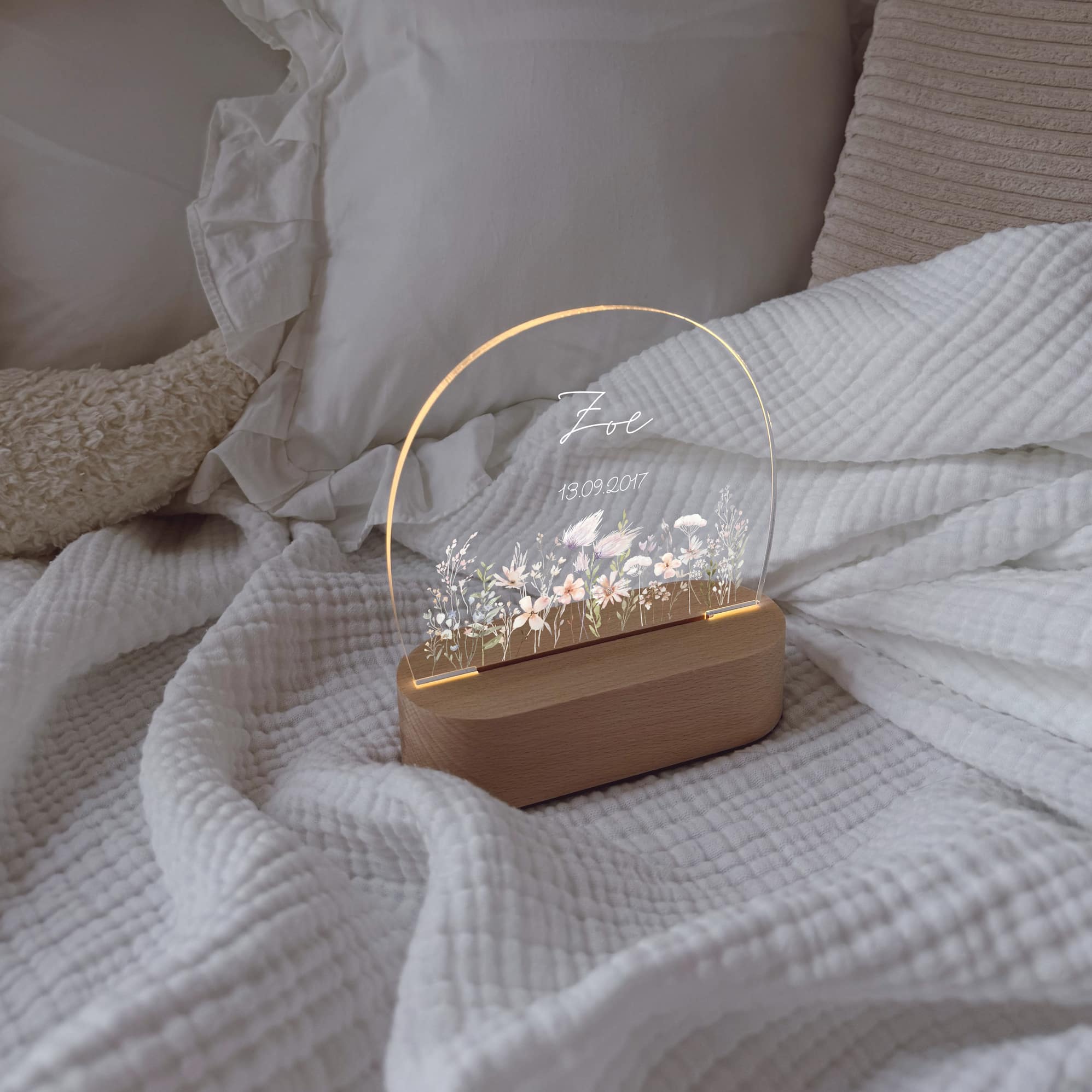 Nachtlicht Kinder personalisiert – LED Lampe bedruckt Blumen - lyllevenn