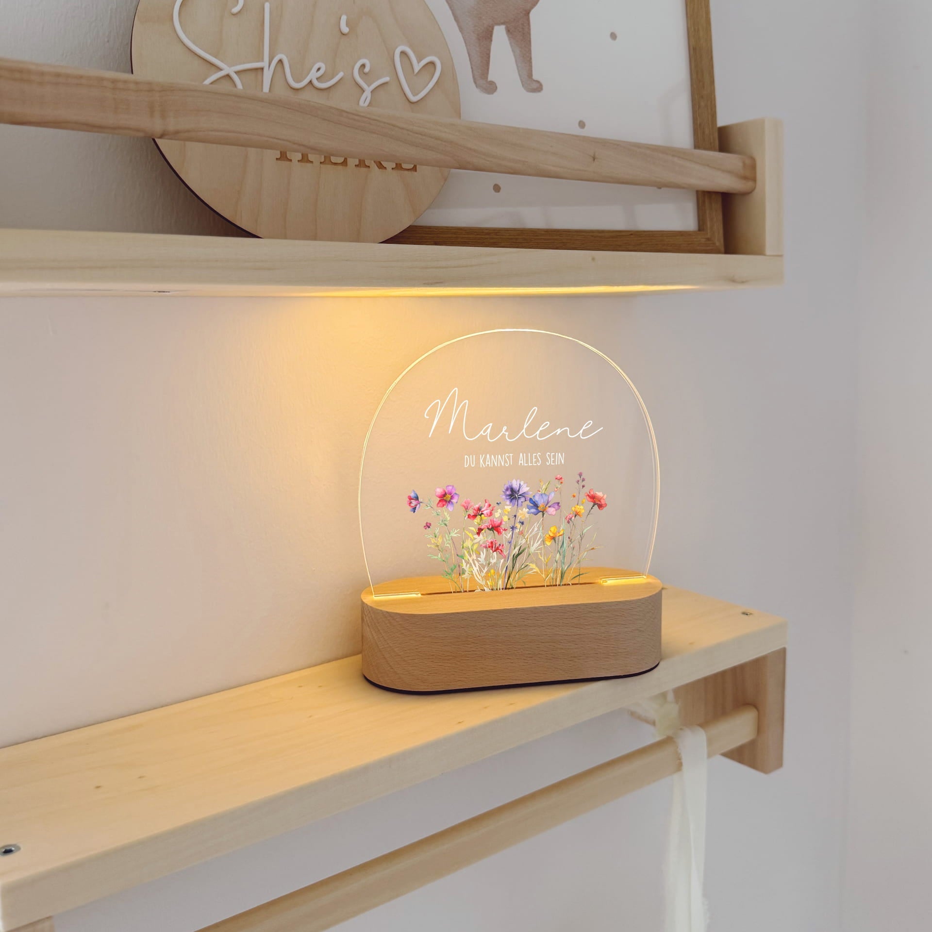 Nachtlicht Kinder personalisiert – LED Lampe bedruckt Blumen - lyllevenn