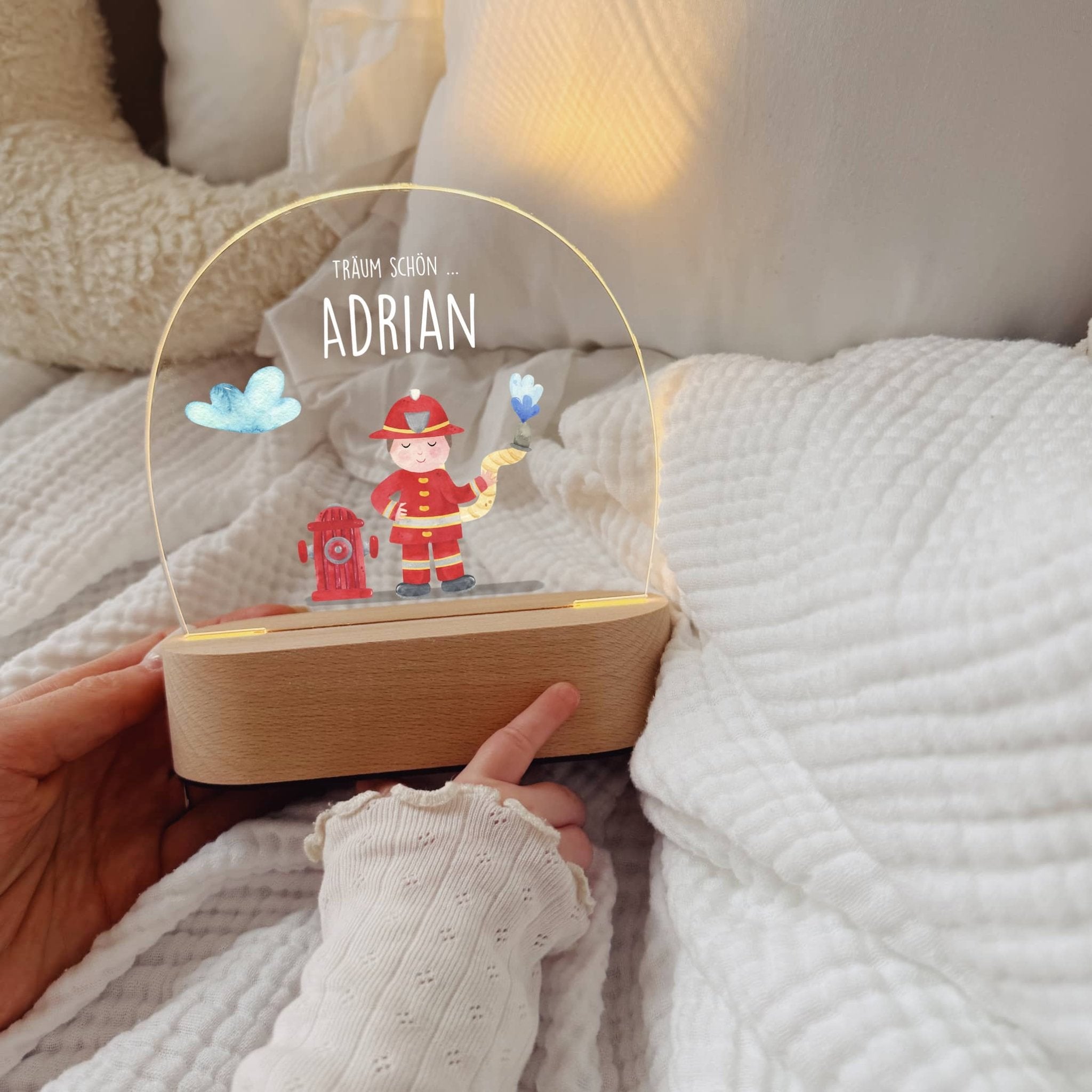 Nachtlicht Kinder personalisiert – LED Lampe bedruckt Feuerwehr - lyllevenn