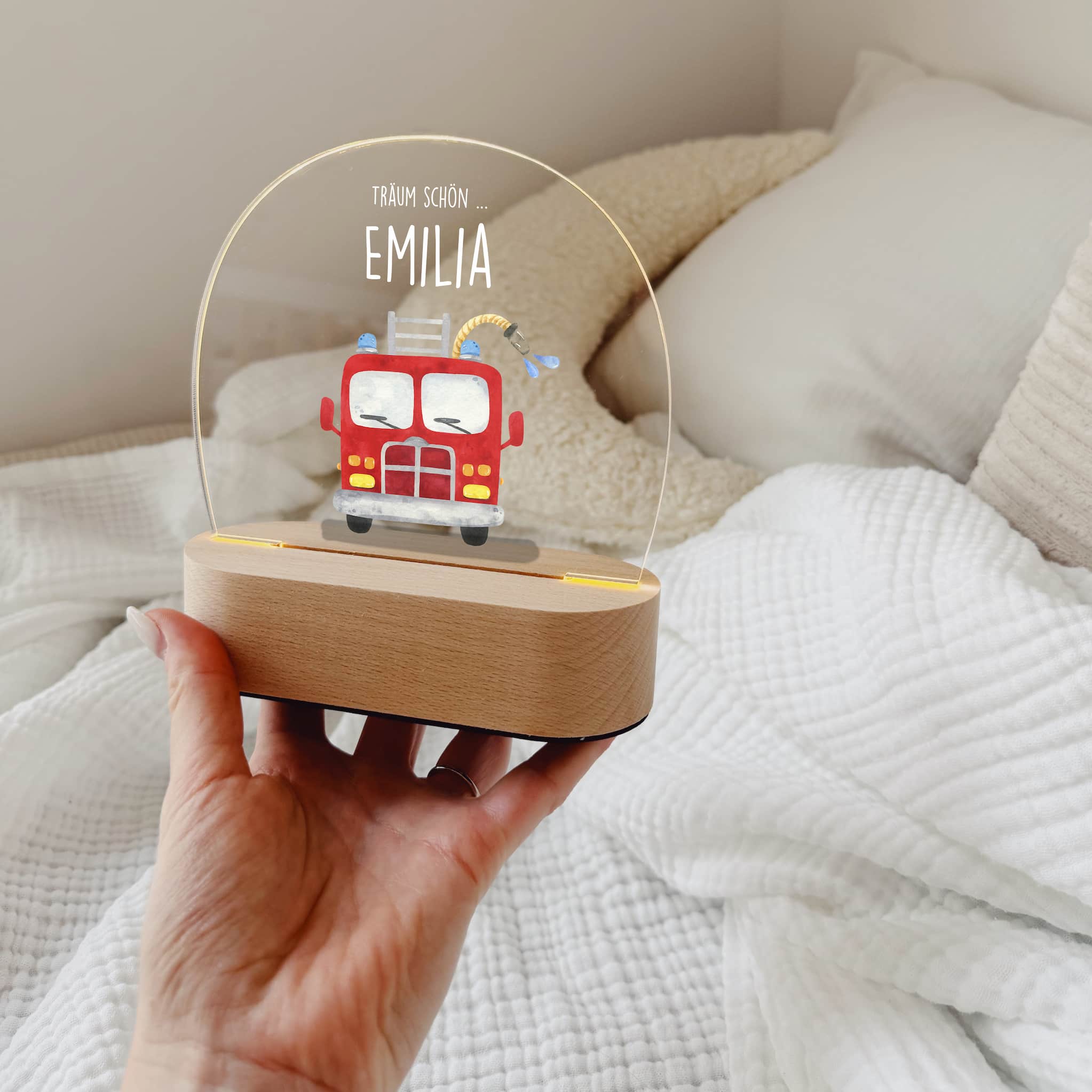 Nachtlicht Kinder personalisiert – LED Lampe bedruckt Feuerwehr - lyllevenn