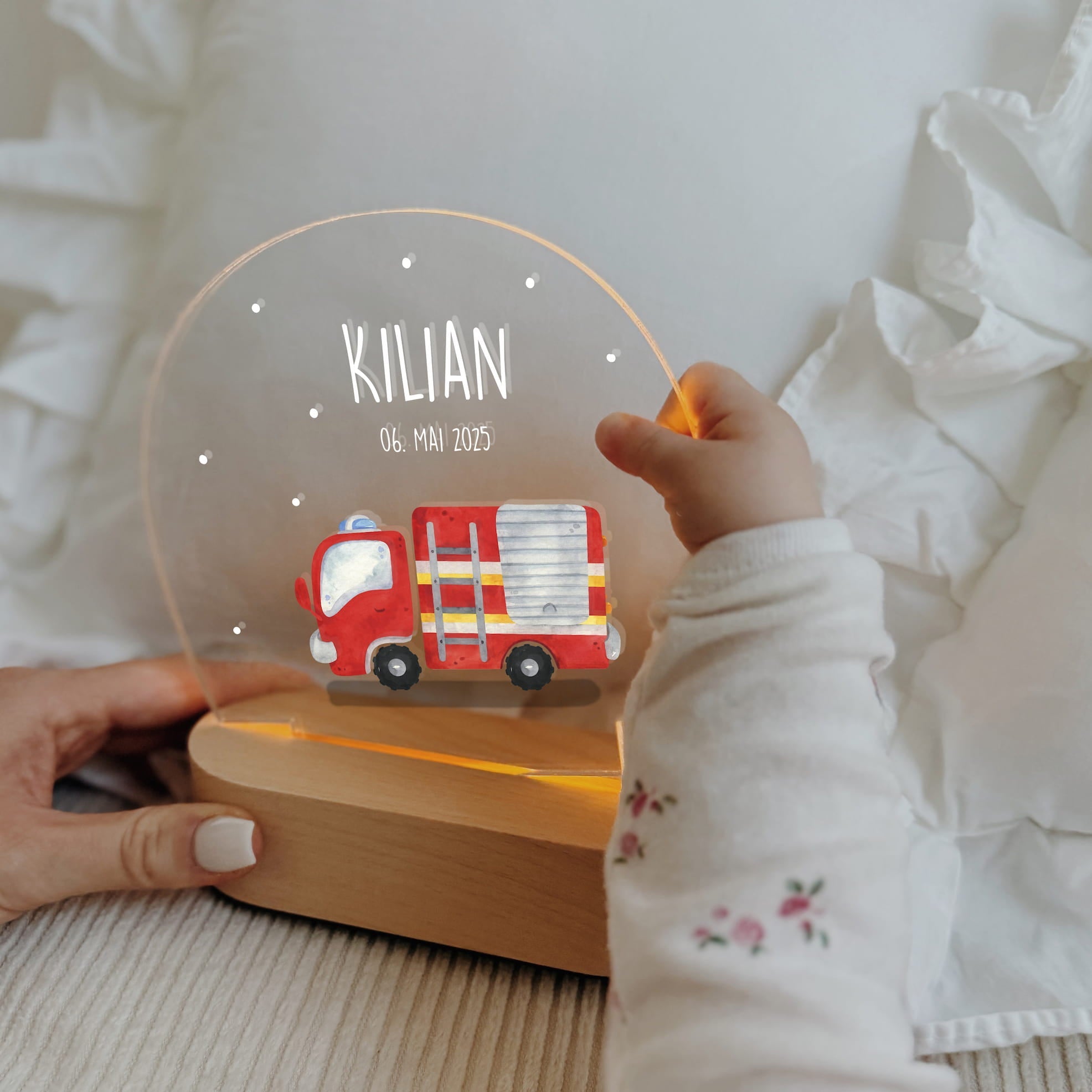Nachtlicht Kinder personalisiert – LED Lampe bedruckt Feuerwehr - lyllevenn
