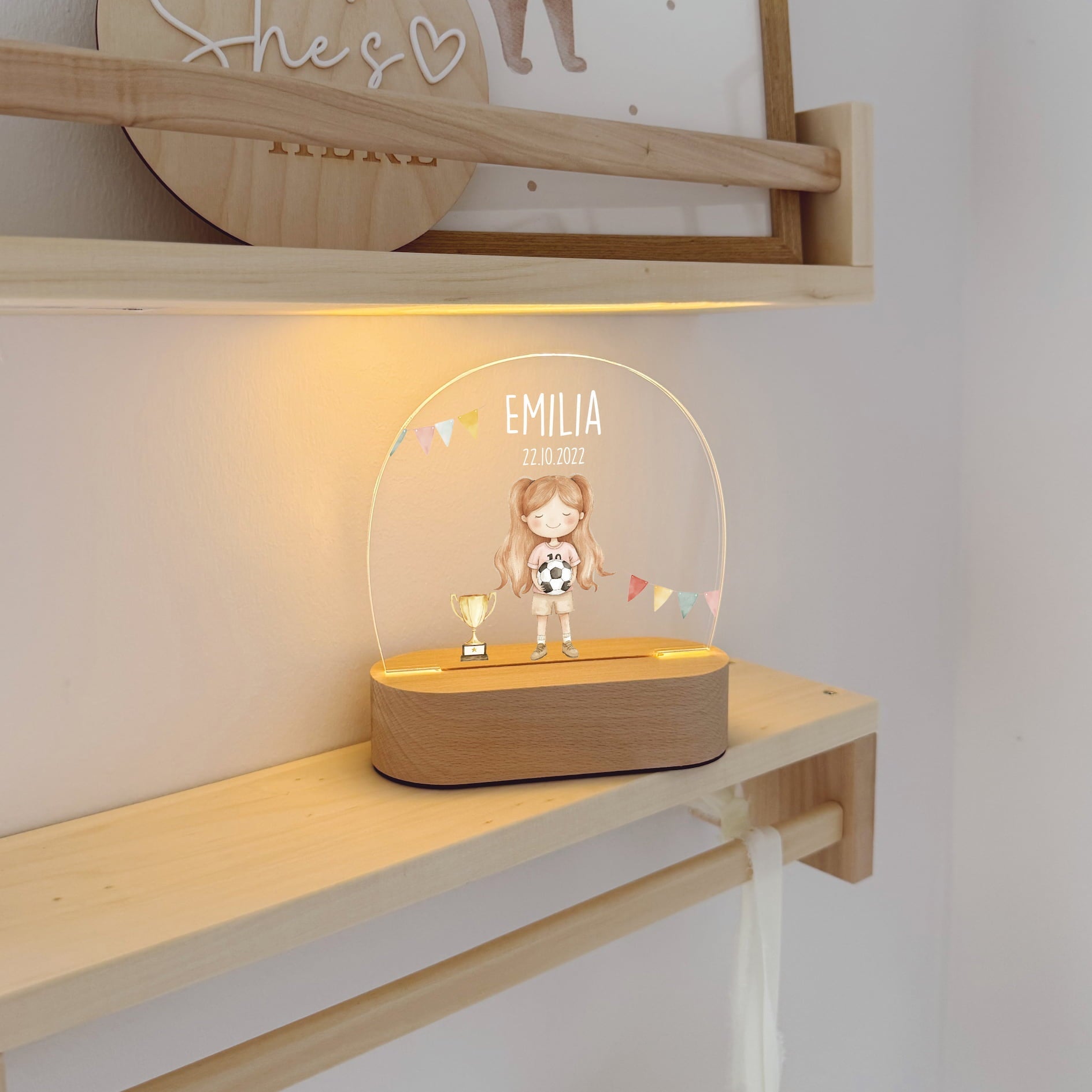 Nachtlicht Kinder personalisiert – LED Lampe bedruckt Fußball - lyllevenn