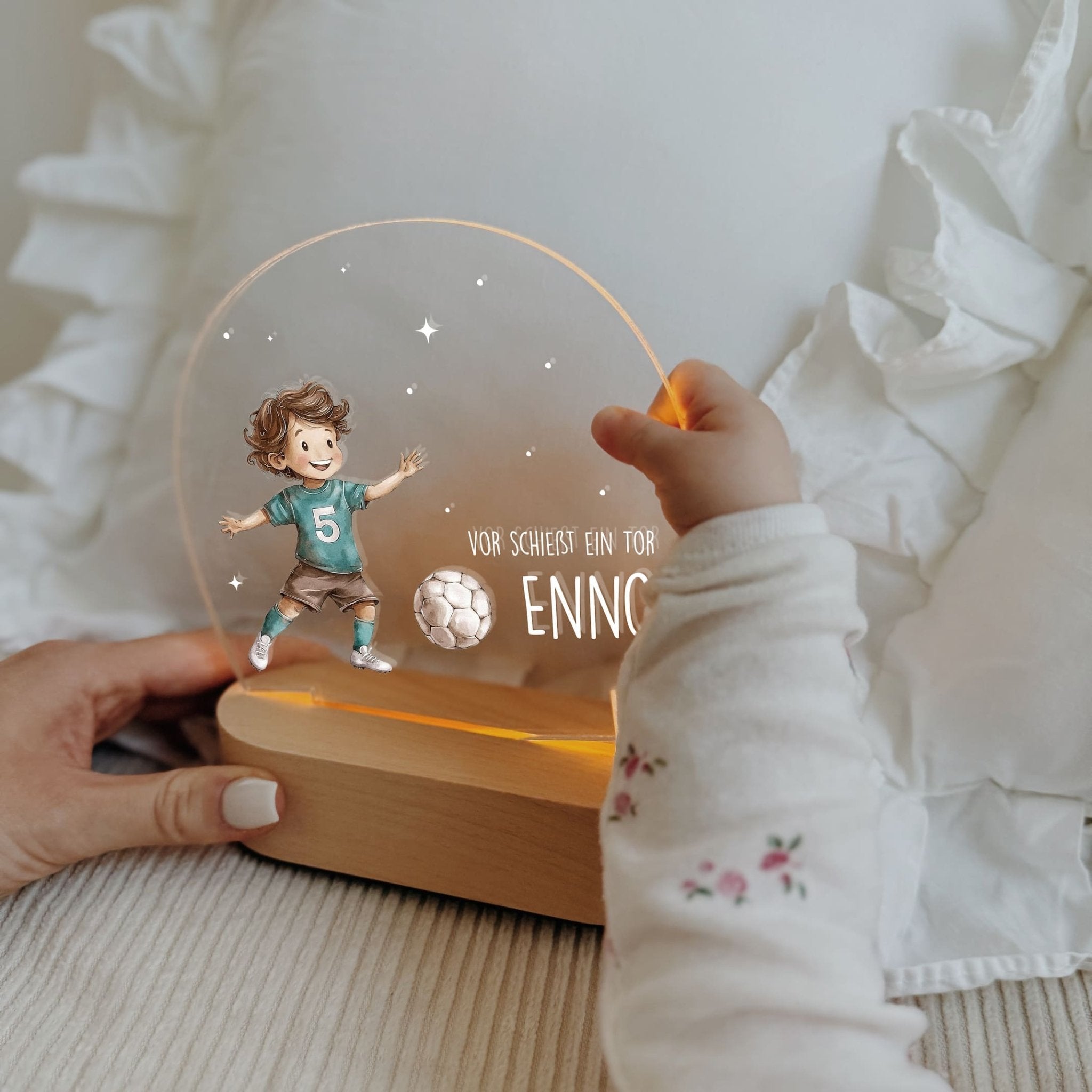 Nachtlicht Kinder personalisiert – LED Lampe bedruckt Fußball - lyllevenn