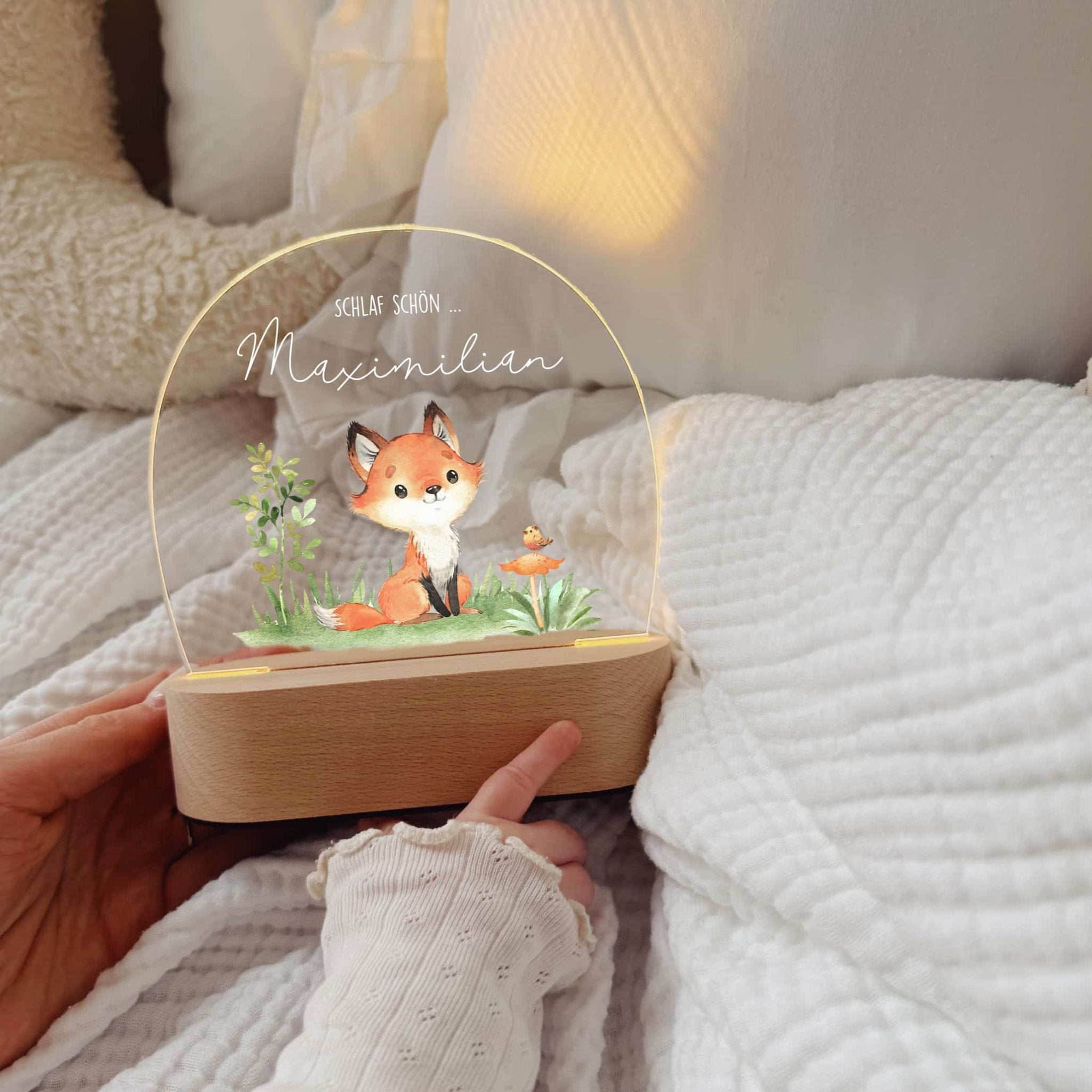Nachtlicht Kinder personalisiert – LED Lampe bedruckt Waldtiere - lyllevenn