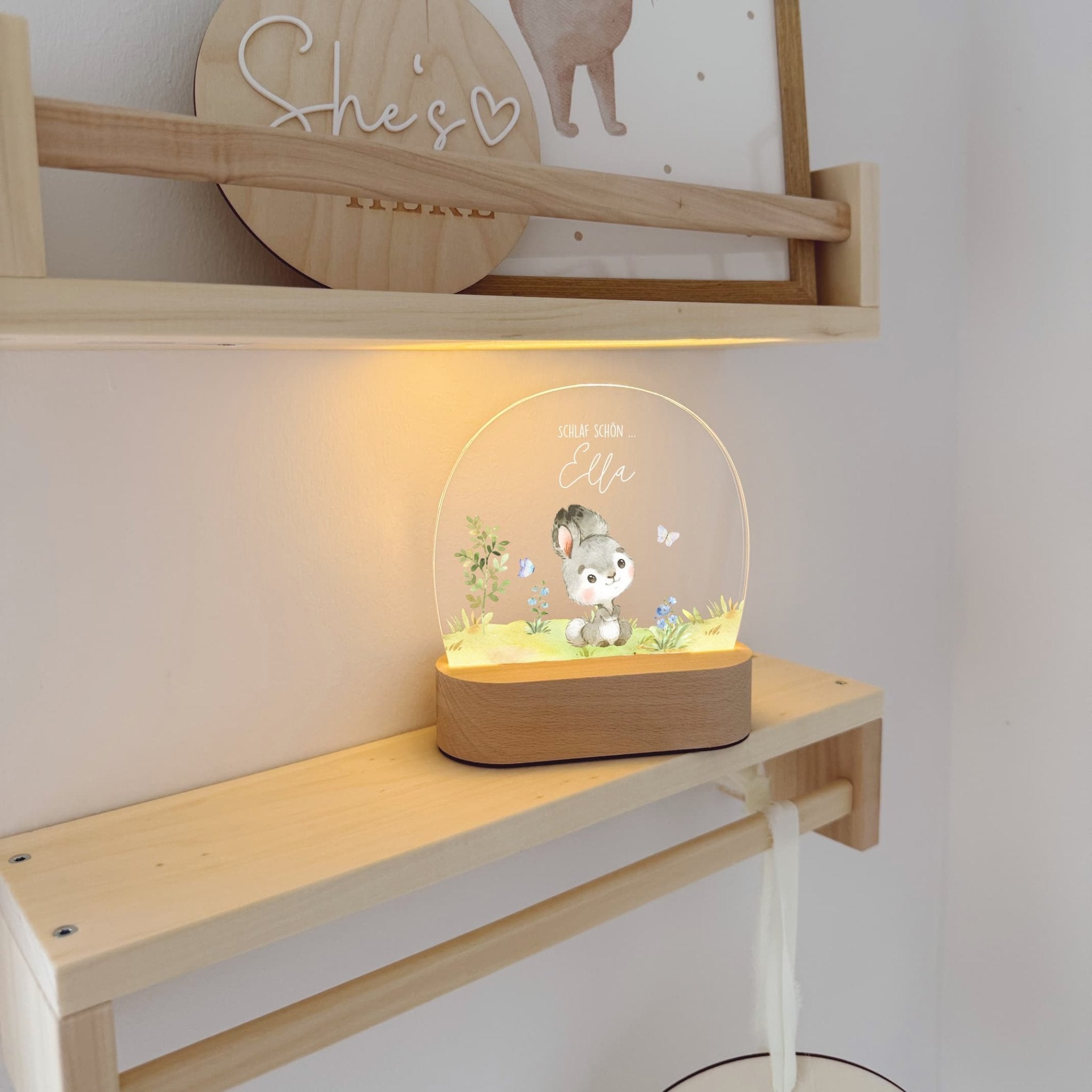 Nachtlicht Kinder personalisiert – LED Lampe bedruckt Waldtiere - lyllevenn
