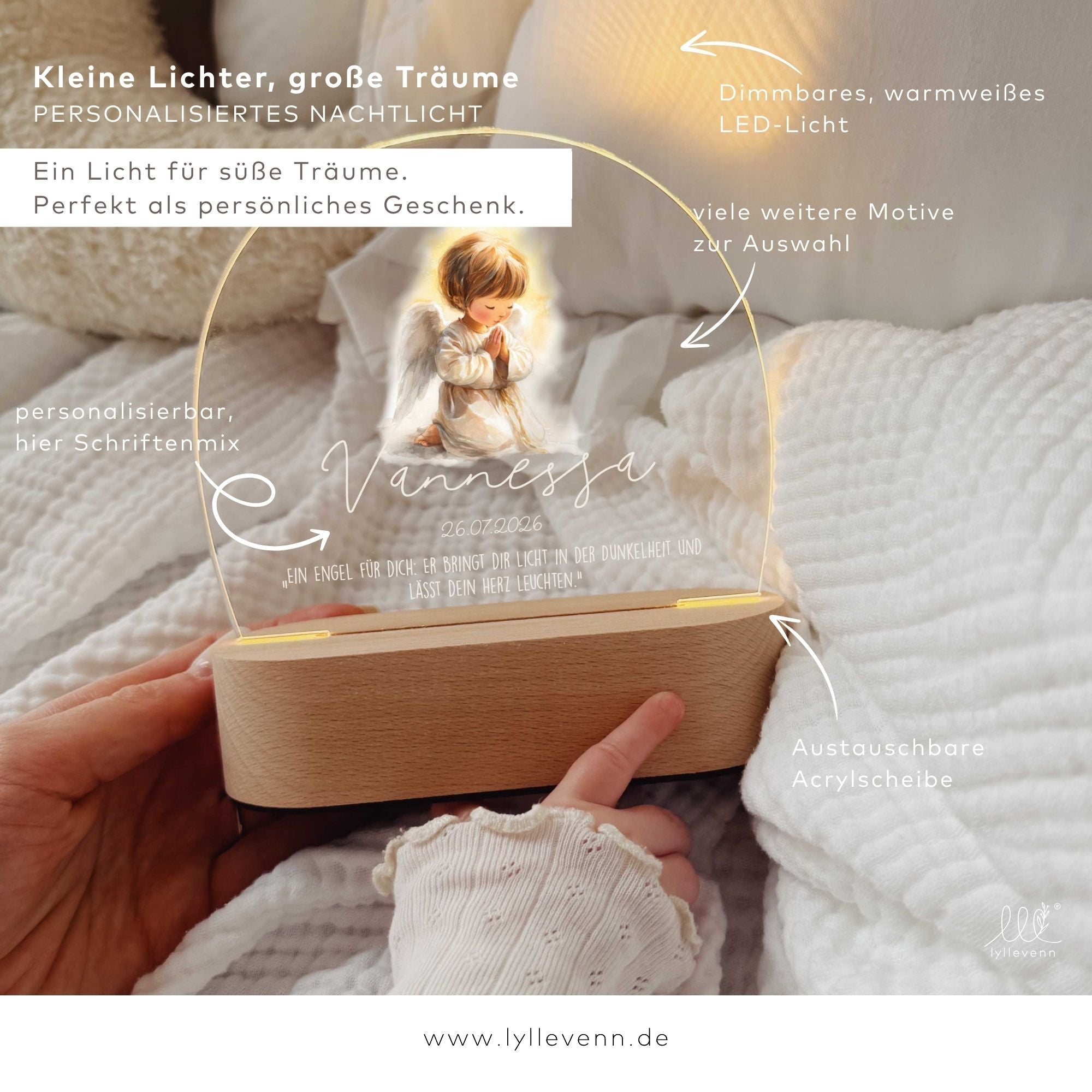 Nachtlicht Kinder personalisiert LED - Taufe - lyllevenn