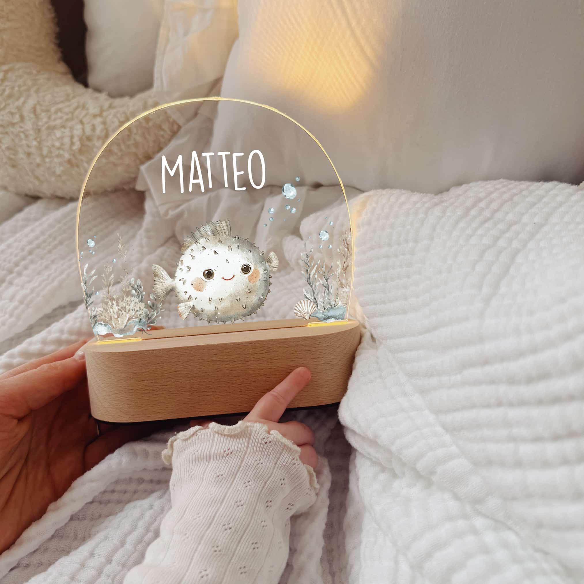 Nachtlicht Kinder personalisiert LED - Wassertiere Aquarell - lyllevenn