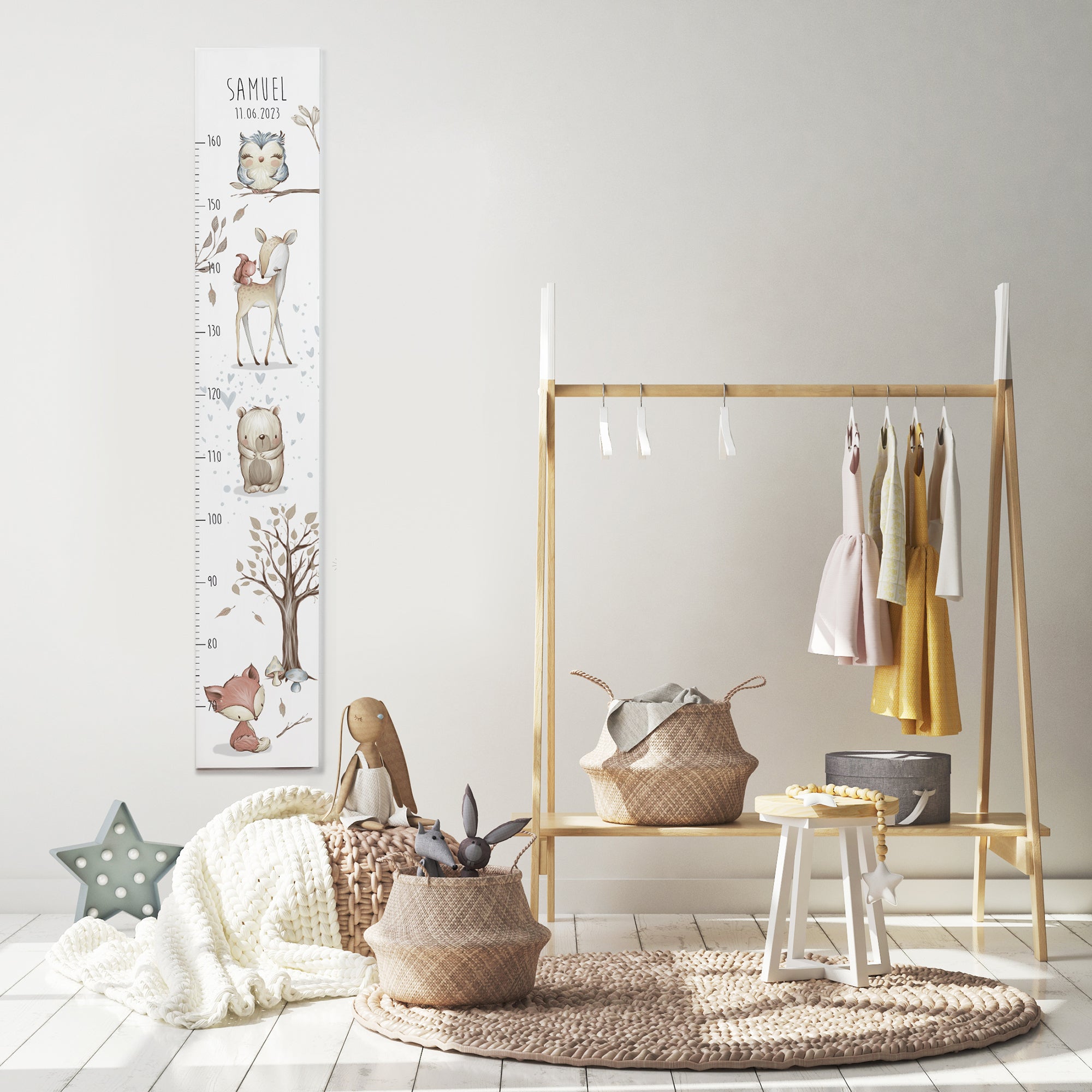 Kindermesslatte Holz "Nordic Woodland" – personalisiert mit Name