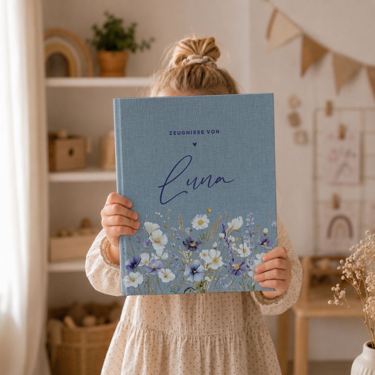 Ordner aus Leinen personalisierbar - mit Blumen - lyllevenn
