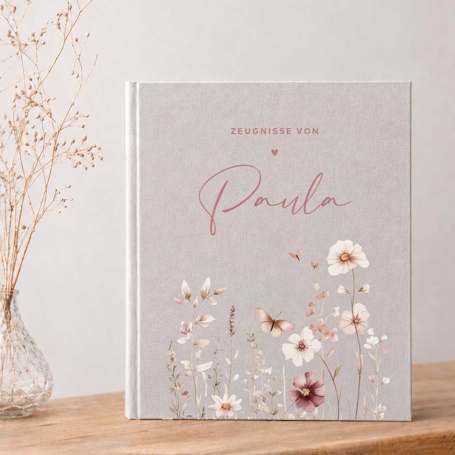 Ordner aus Leinen personalisierbar - mit Blumen - lyllevenn