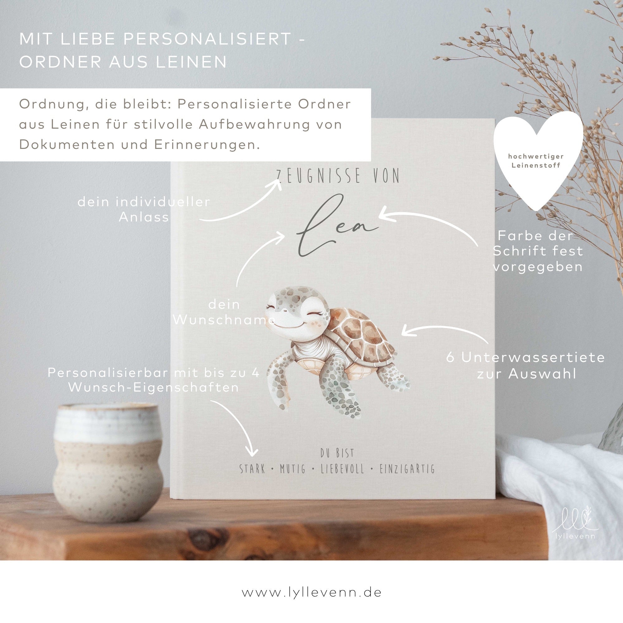 Ordner aus Leinen personalisierbar - Unterwassertiere - lyllevenn