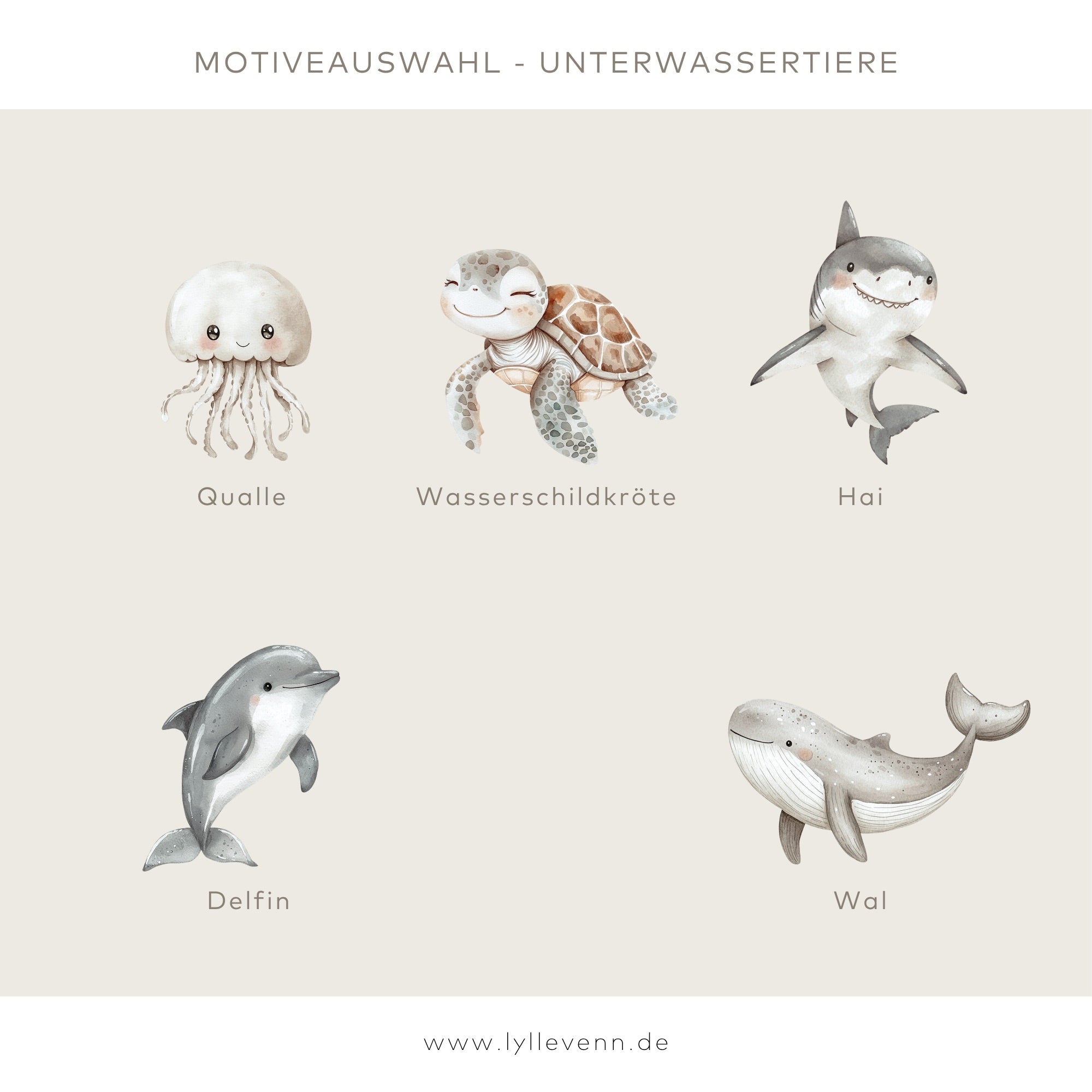 Ordner aus Leinen personalisierbar - Unterwassertiere - lyllevenn