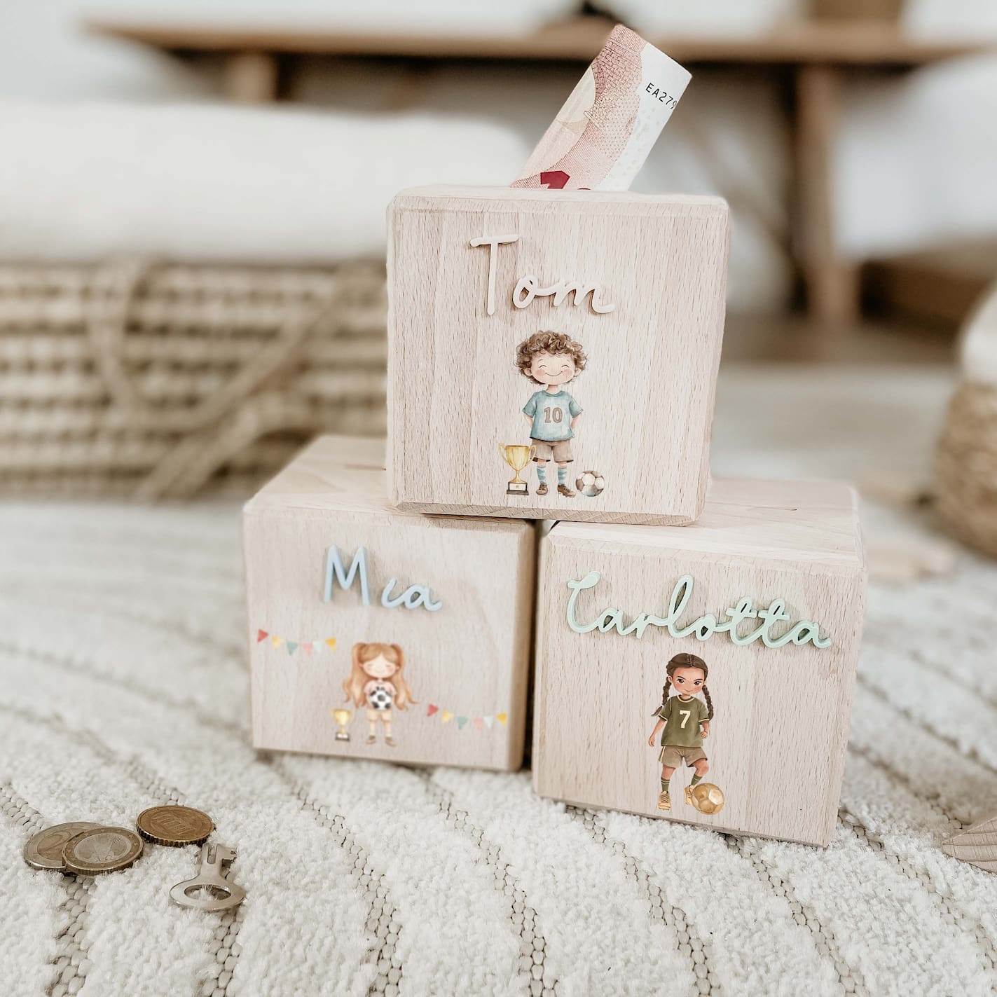 Spardose Holz personalisiert - Fußball