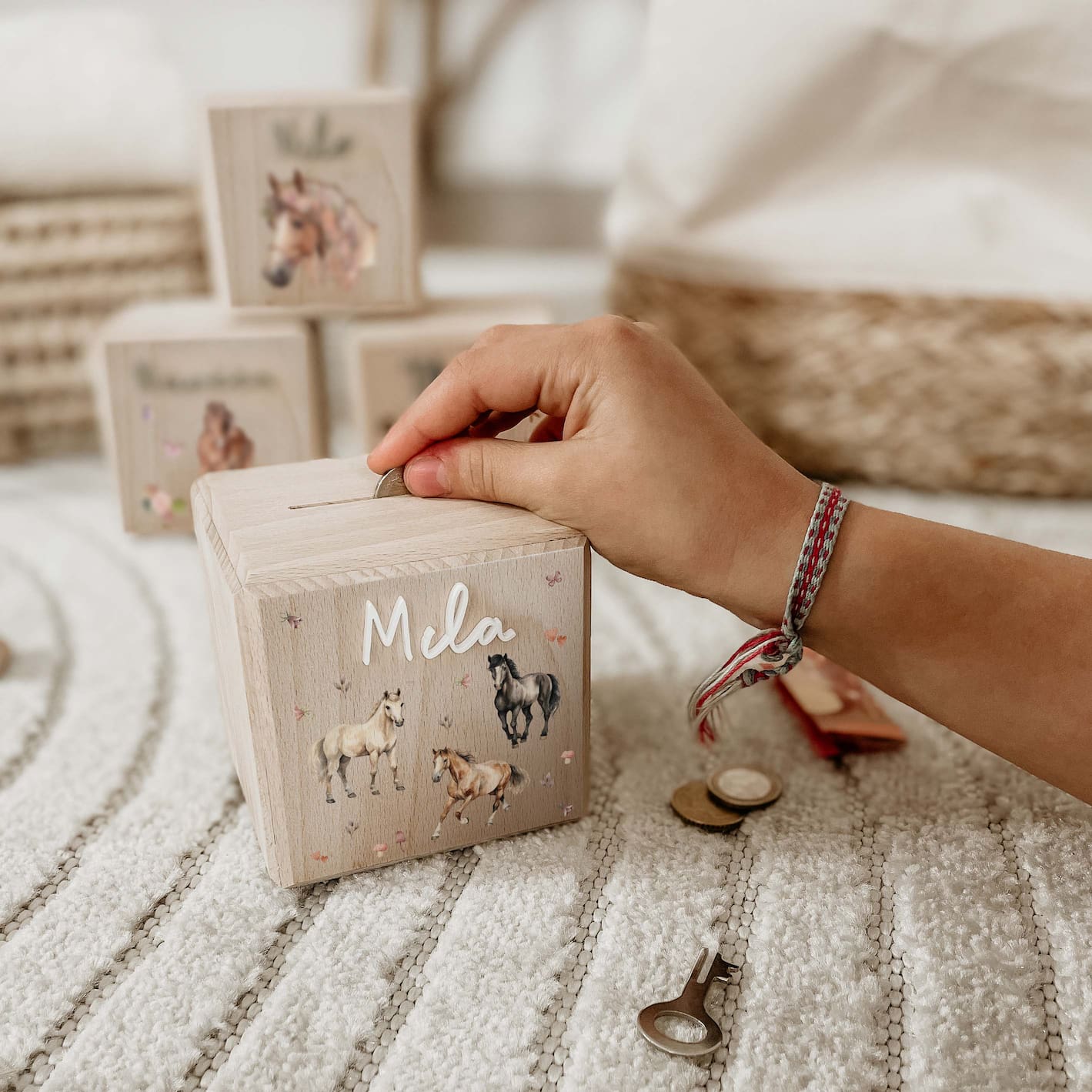 Spardose Holz personalisiert - Pferd