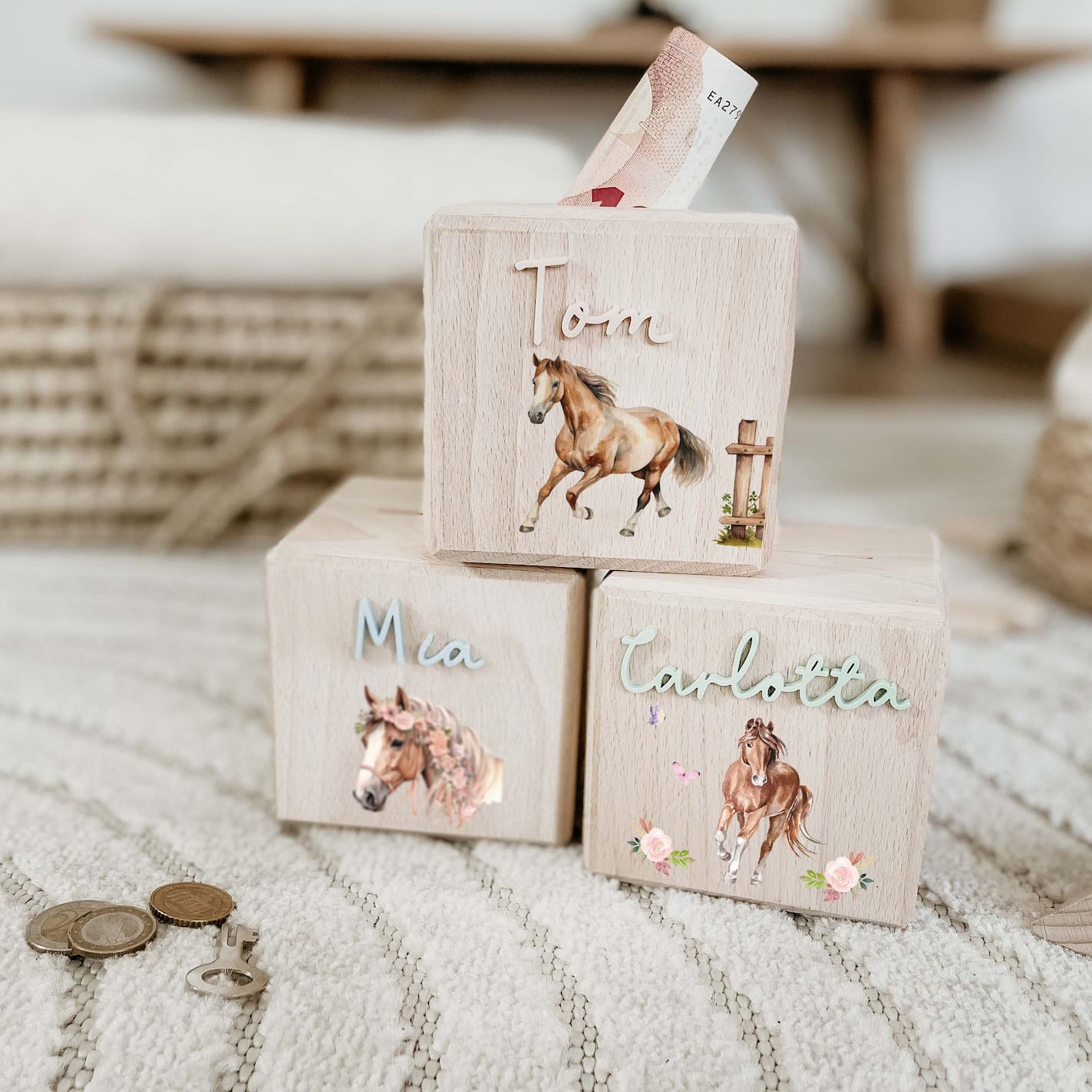 Spardose Holz personalisiert - Pferd