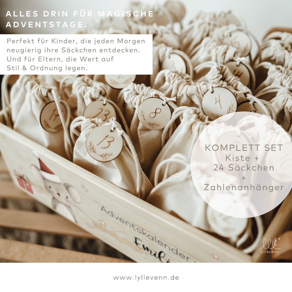 Personalisierter Adventskalender aus Holz – mit liebevollen Waldtier - Motiven - lyllevenn