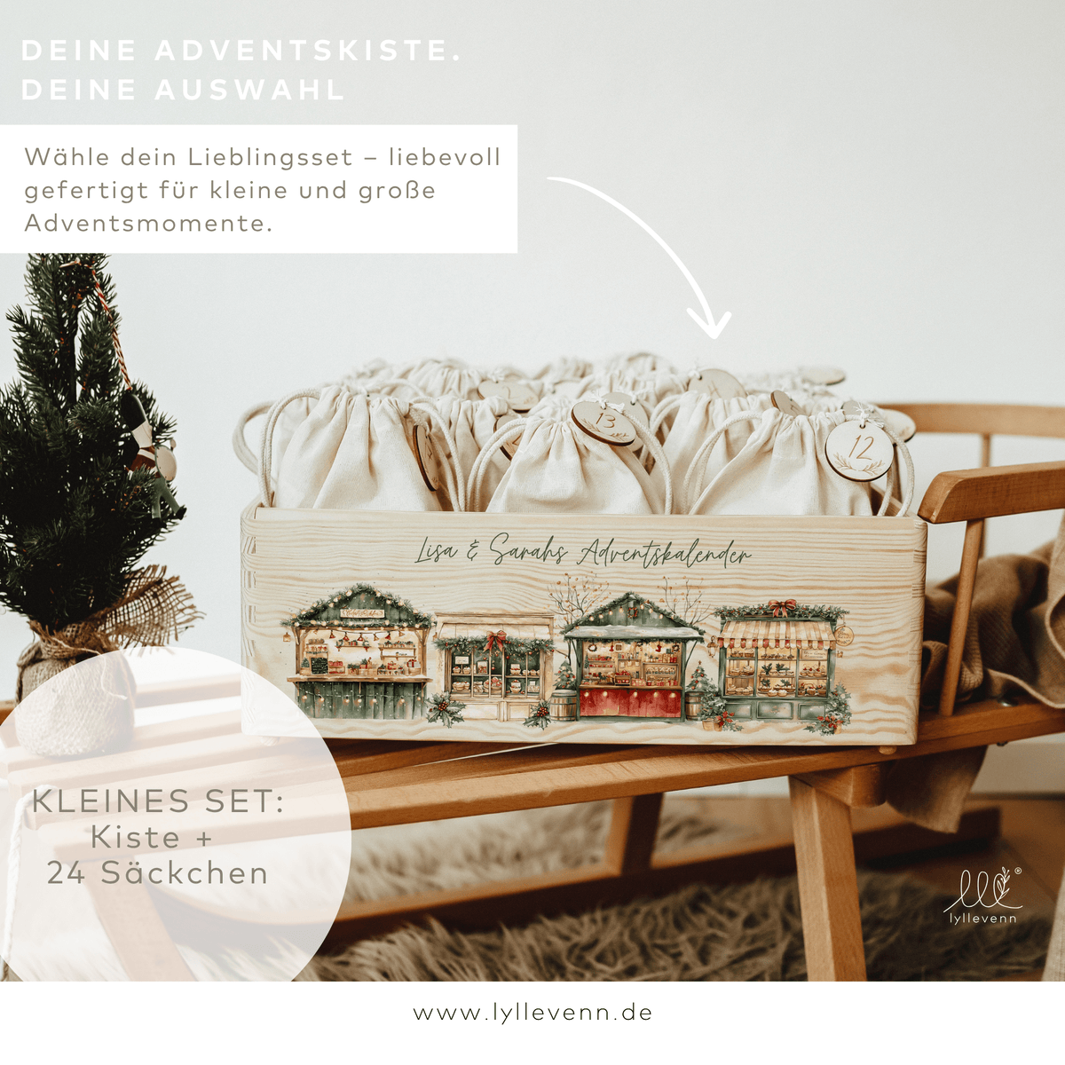 Personalisierter Adventskalender aus Holz - mit Weihnachstmarkt - lyllevenn