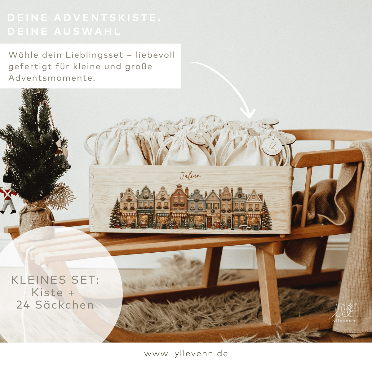 Personalisierter Adventskalender aus Holz - mit Weihnachtsstadt - lyllevenn