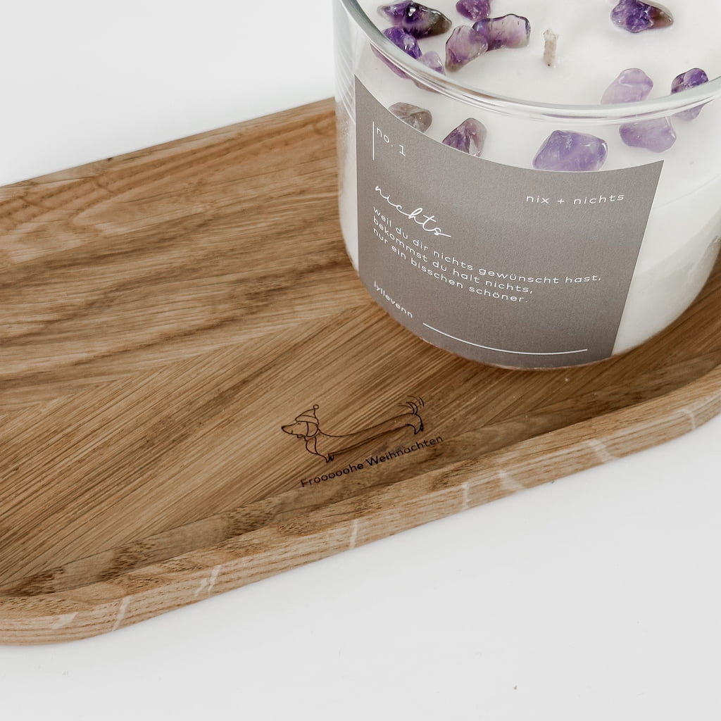 Personalisiertes Holztablett - Frohe Weihnachten mit Dackelmotiv - lyllevenn