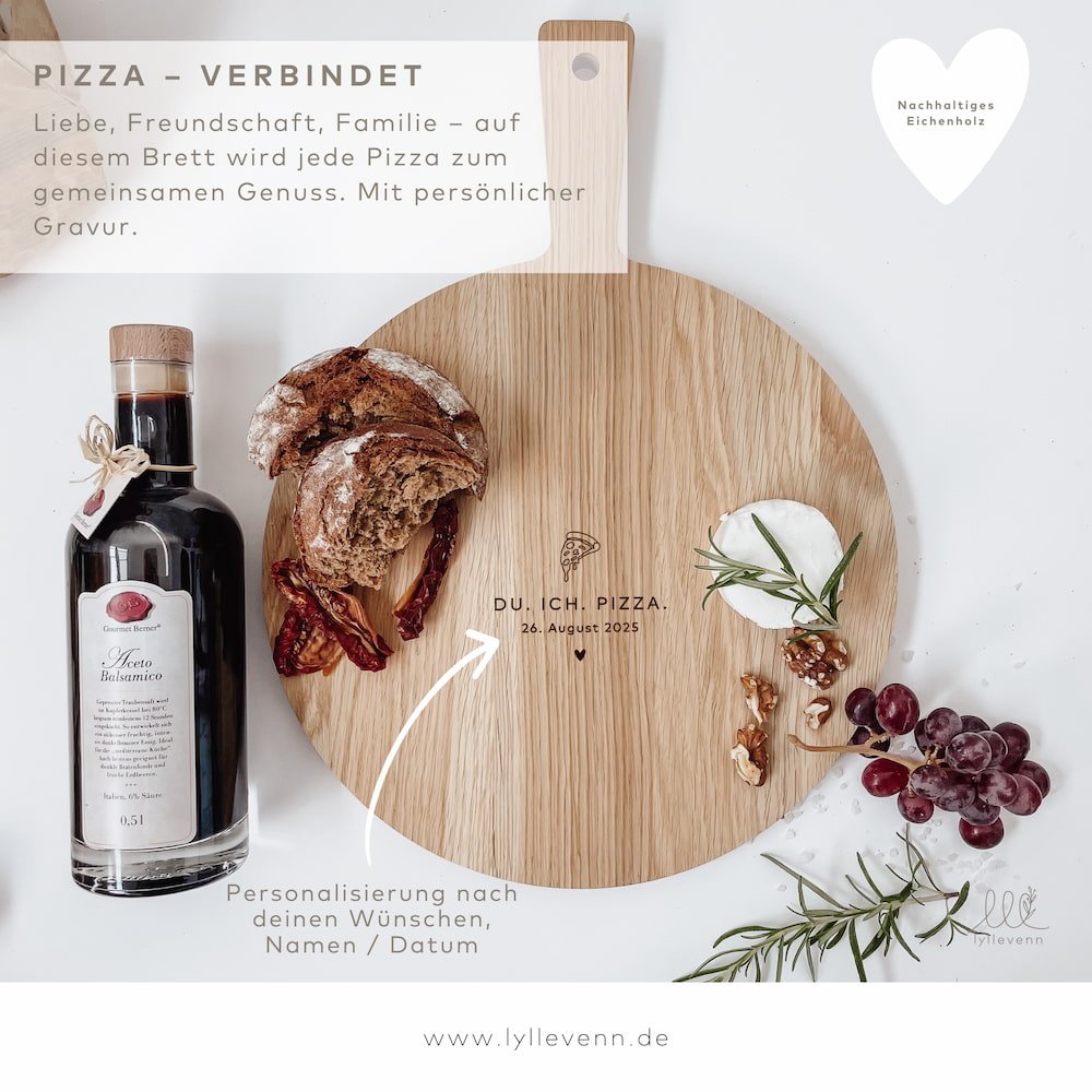 Personalisiertes Rundes Schneidebrett Eiche - Pizza - lyllevenn