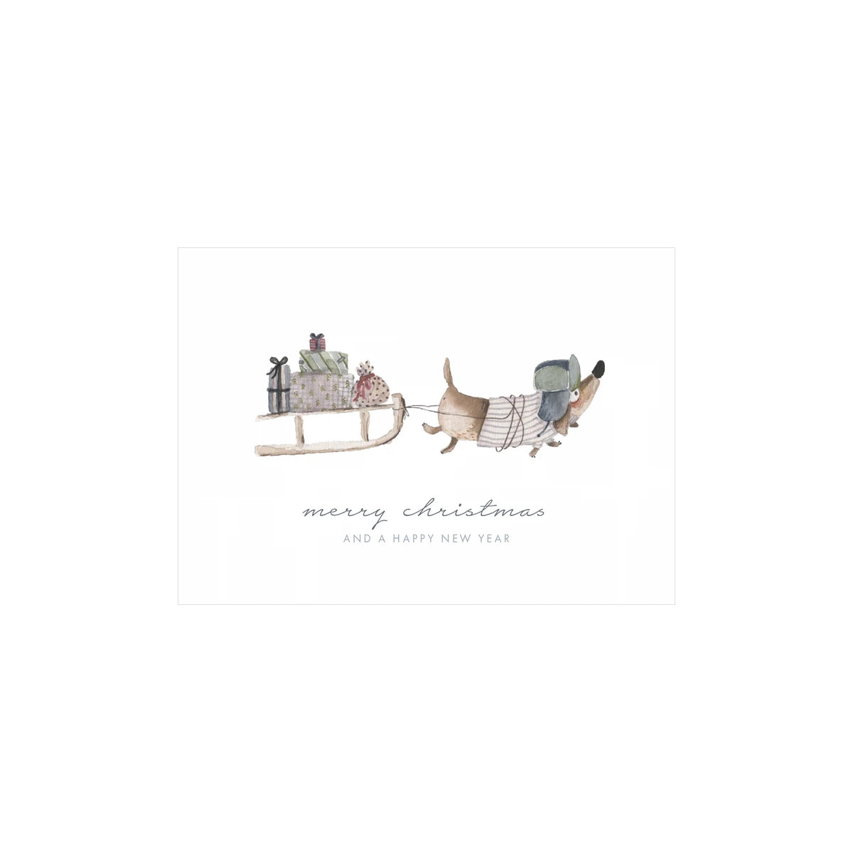 Postkarte - Dackel mit Schlitten "Merry Christmas"