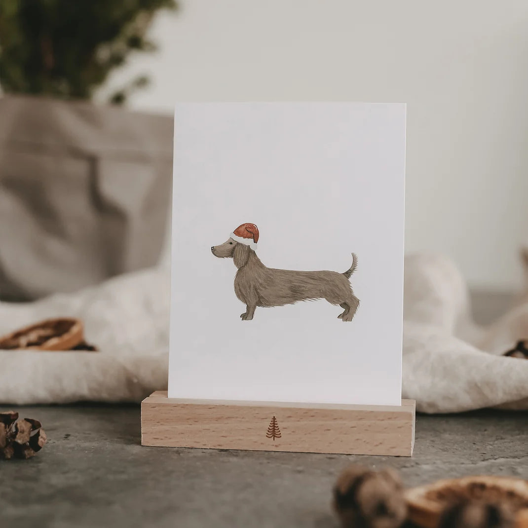 Postkarte - Dackel mit Weihnachtsmütze