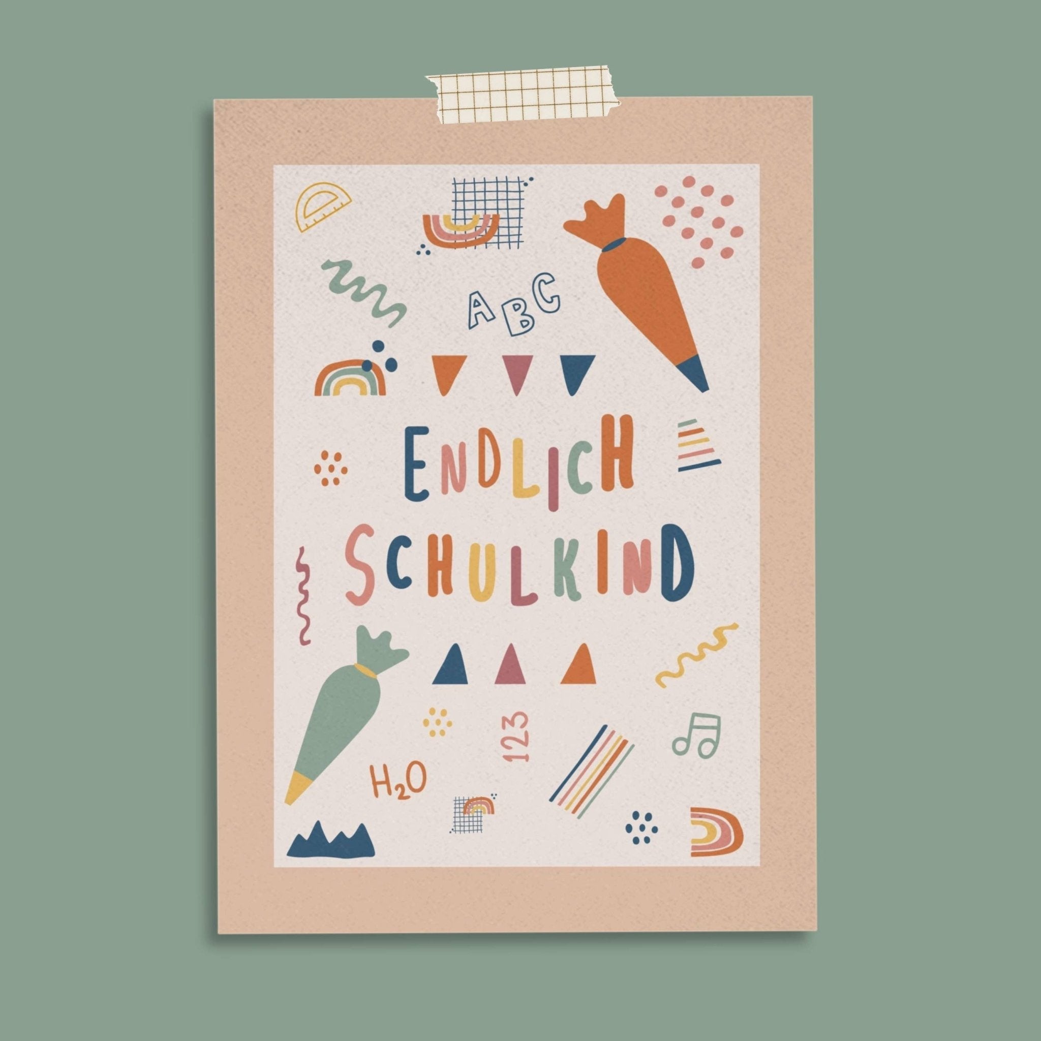 Postkarte - Endlich Schulkind Regenbogen - lyllevenn