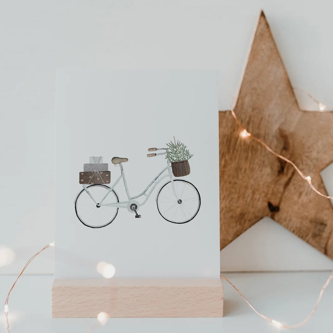 Postkarte - Fahrrad mit Tannenbaum