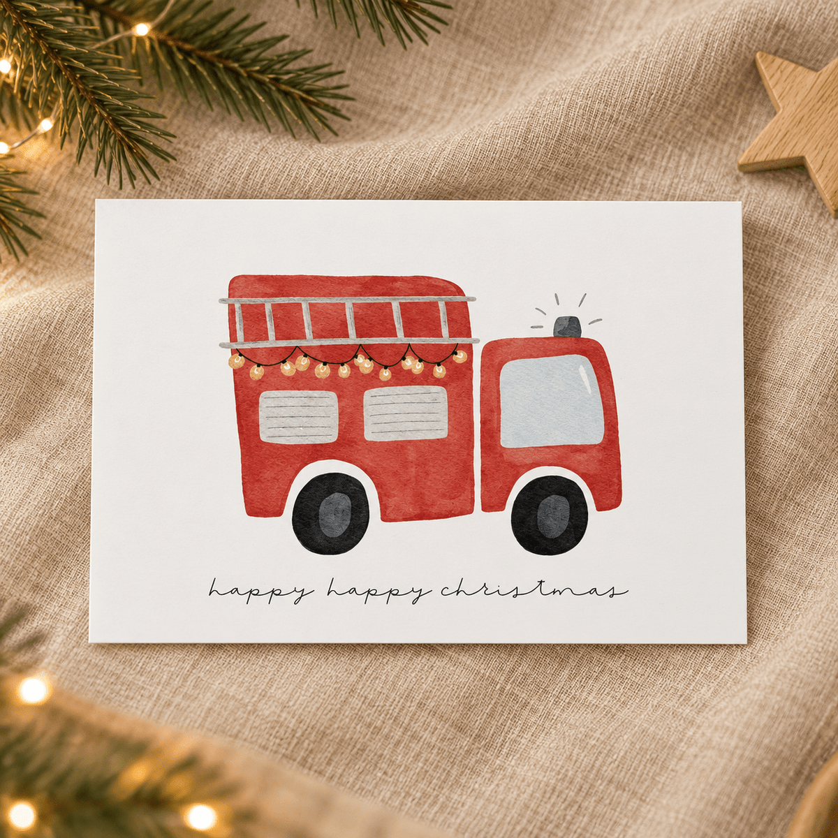 Postkarte - Feuerwehrauto "Happy Christmas" - lyllevenn