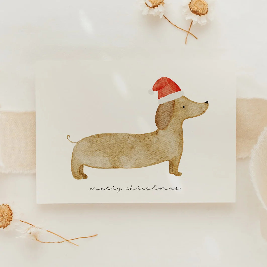 Postkarte - Dackel "Merry Christmas"