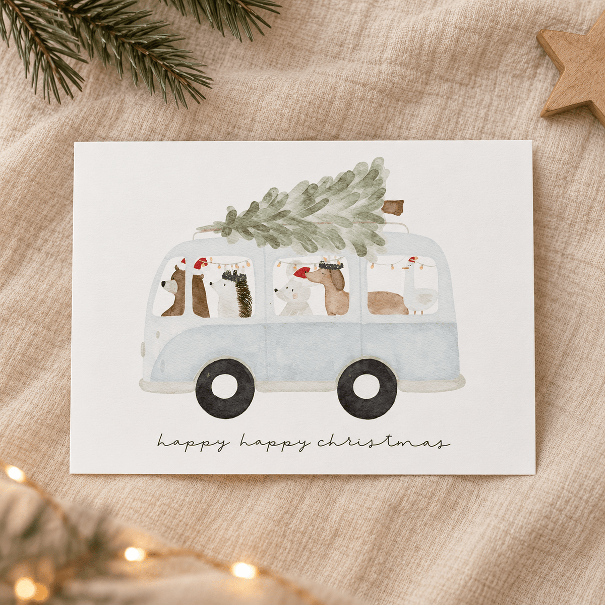 Postkarte - Weihnachtsbus "happy happy Christmas" - lyllevenn