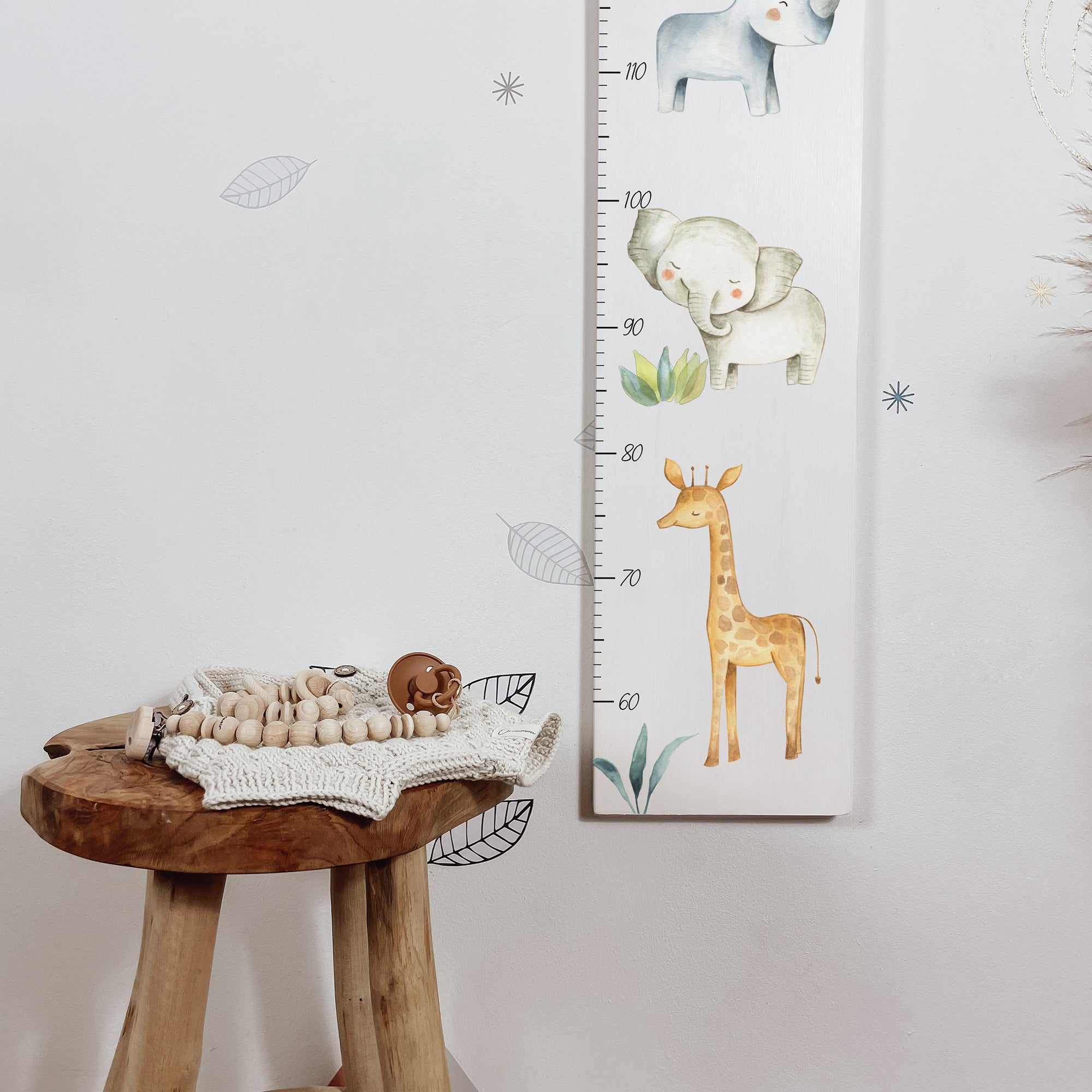 Kindermesslatte Holz „Safari Freunde“ – mit Name personalisiert