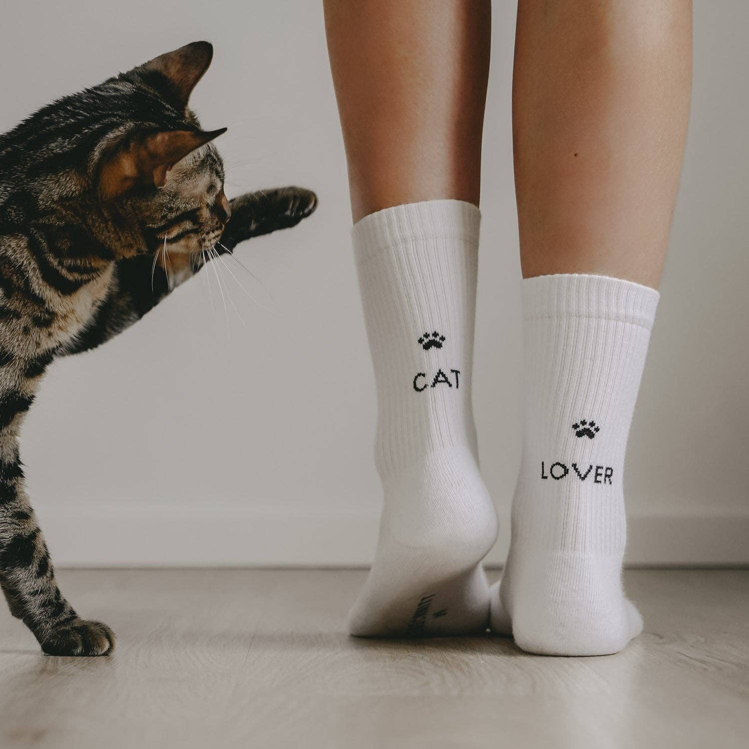 Socken weiß - Cat Lover - lyllevenn