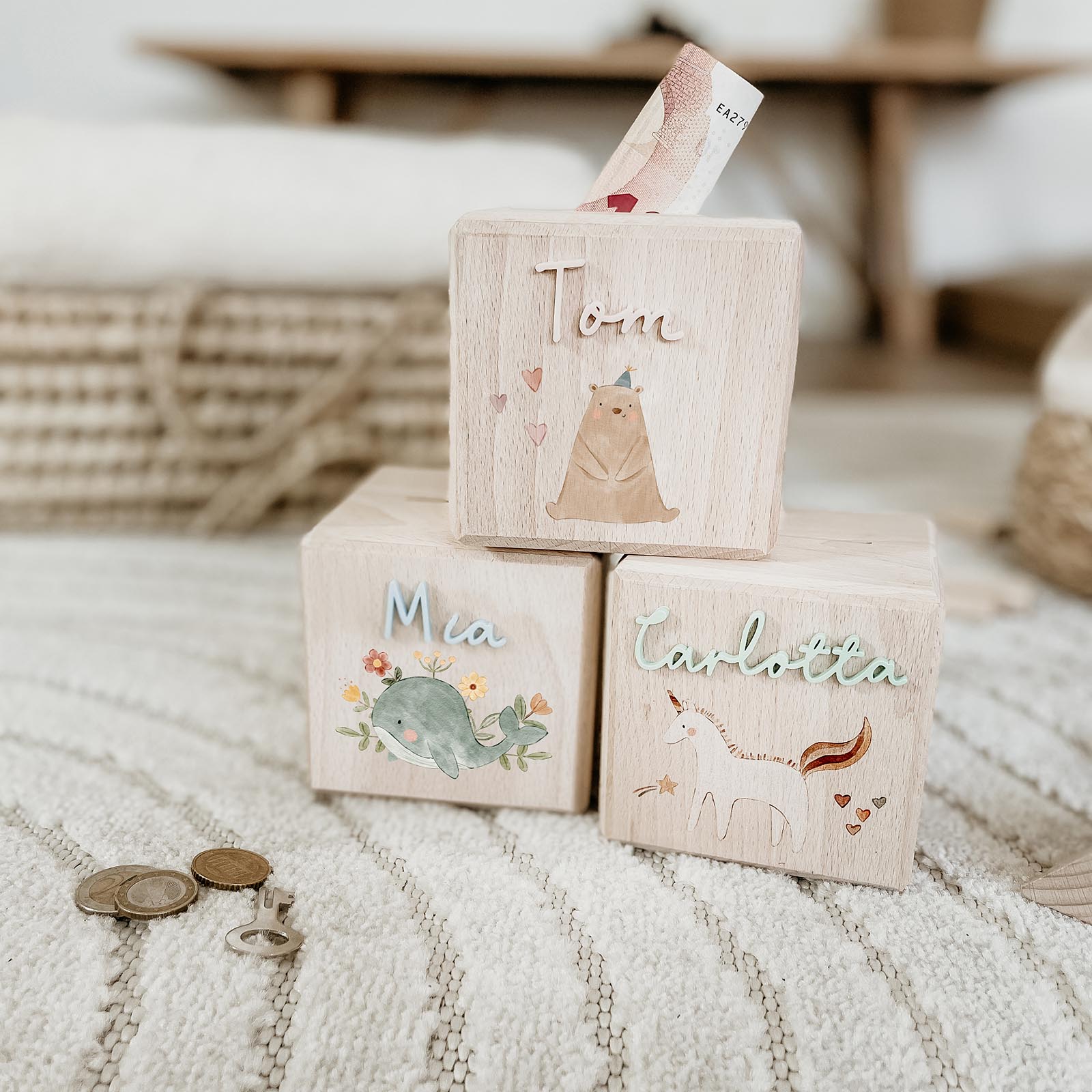 Spardose Holz Personalisiert - Boho - lyllevenn