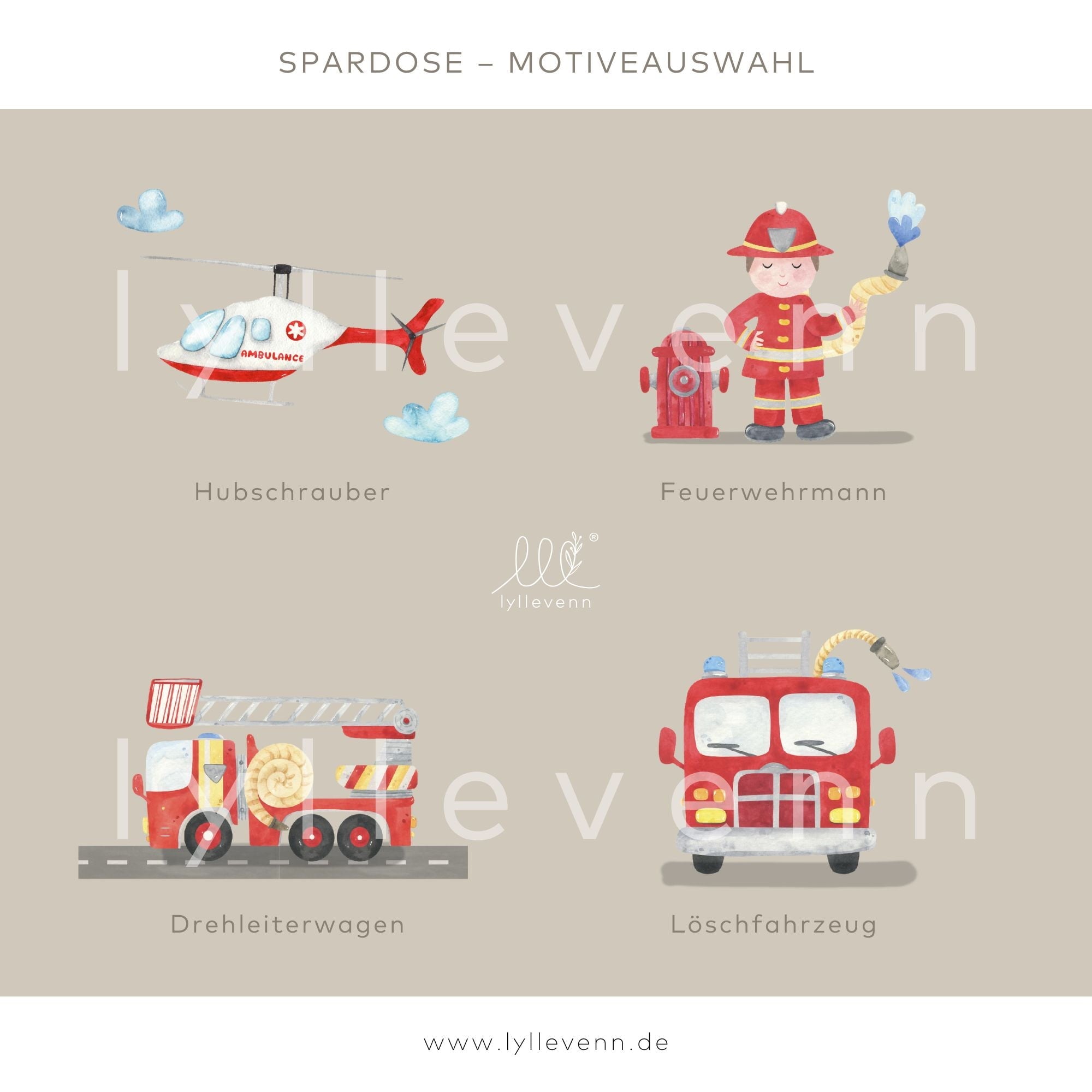 Spardose Holz personalisiert - Feuerwehr - lyllevenn
