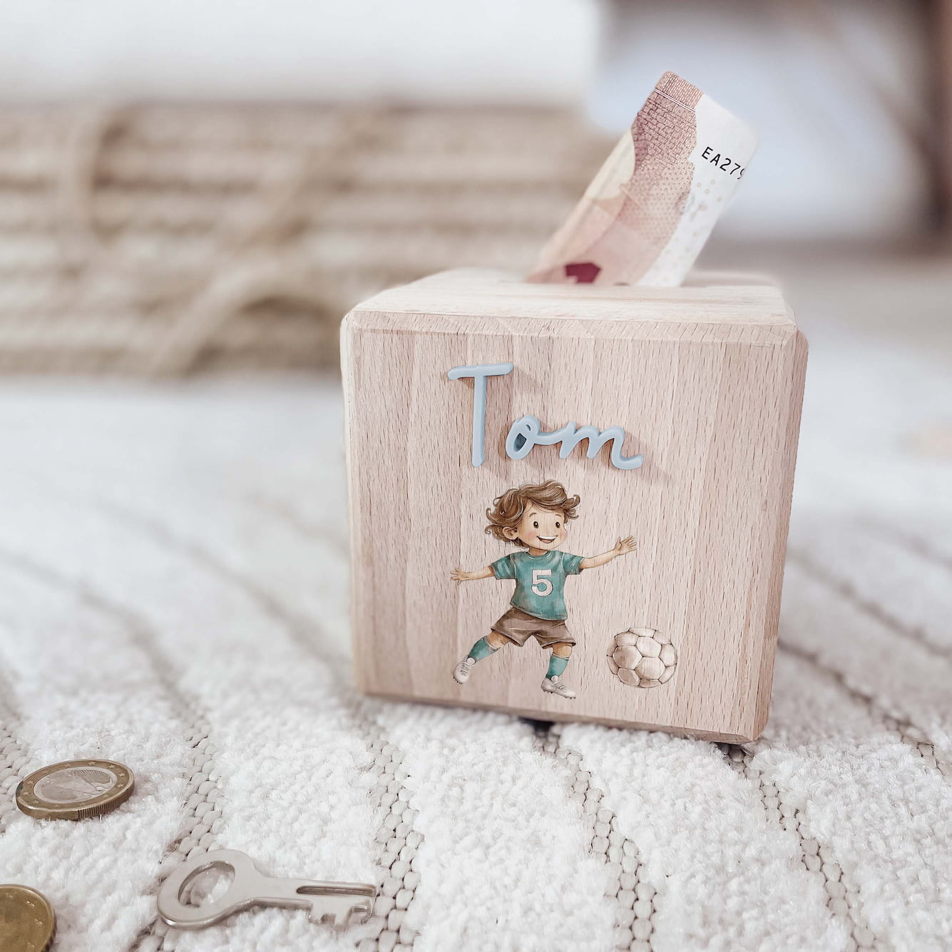 Spardose Holz personalisiert - Fußball - lyllevenn