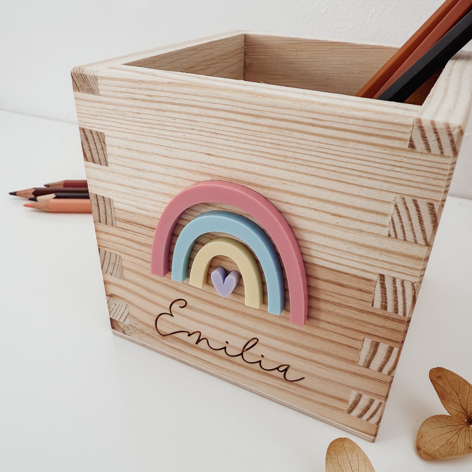 Stiftehalter Holz personalisiert - 3D - Motiv Flower Power - lyllevenn