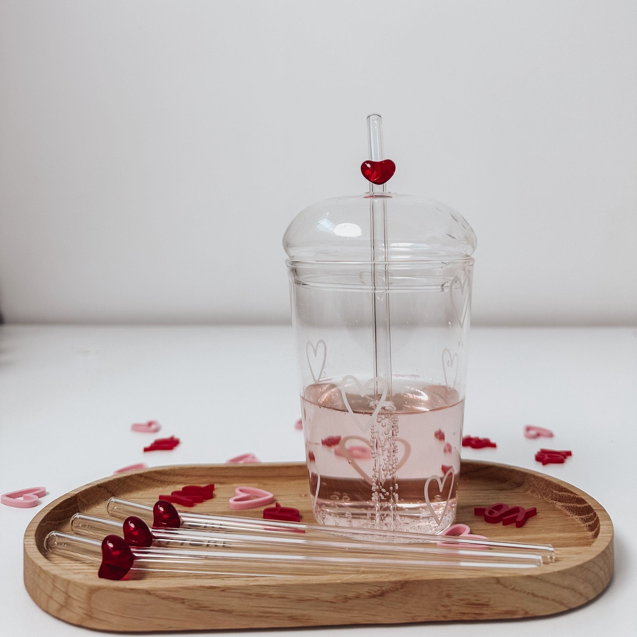 Strohhalme 4er - Set aus Glas -  Rote Herzen - lyllevenn