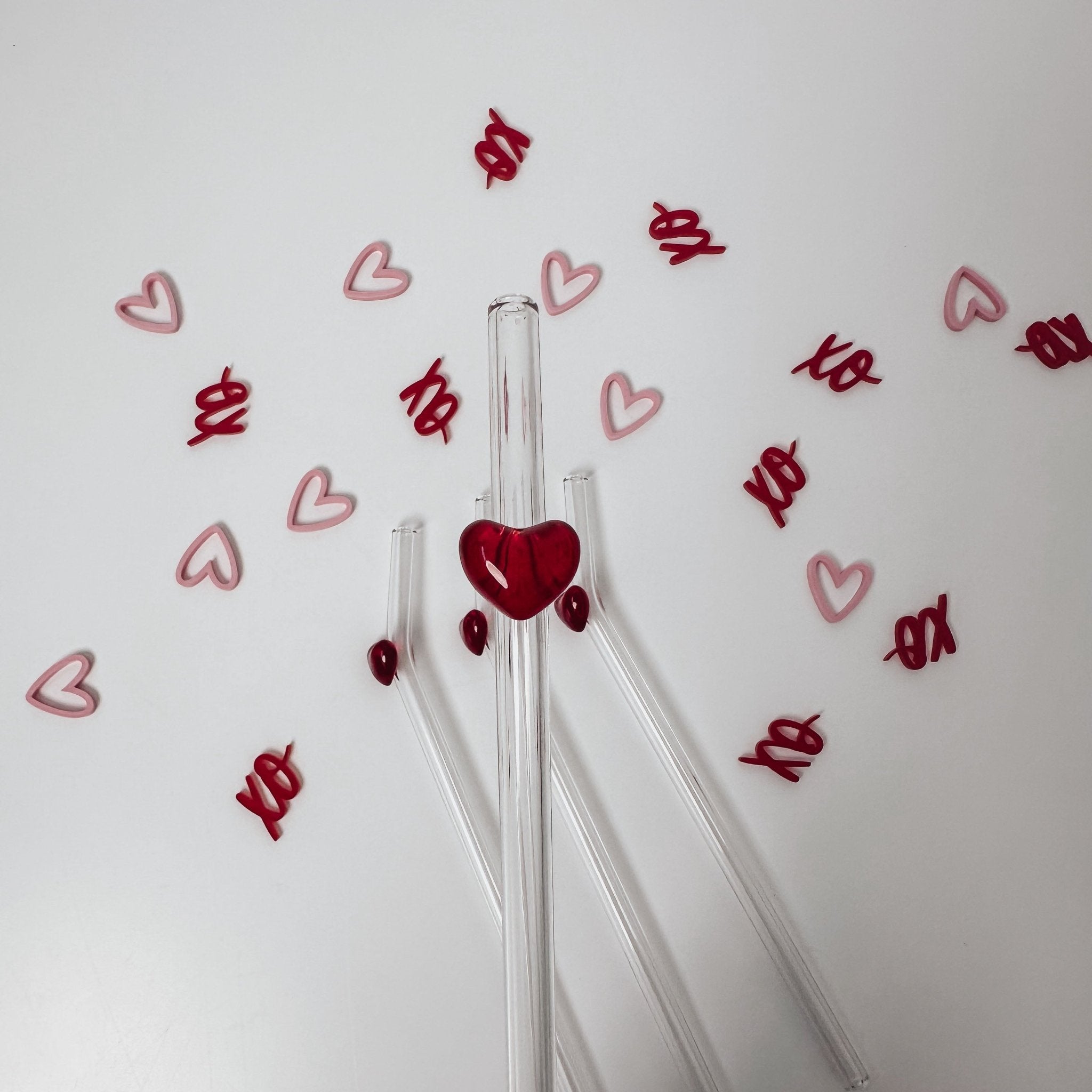 Strohhalme 4er - Set aus Glas -  Rote Herzen - lyllevenn