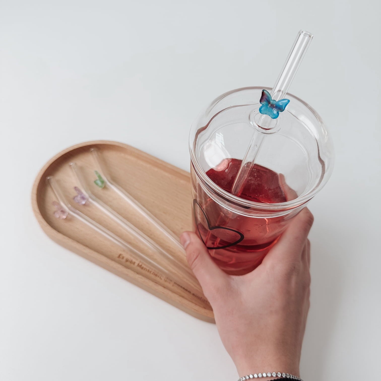 Strohhalme 4er - Set aus Glas -  Schmetterling - lyllevenn