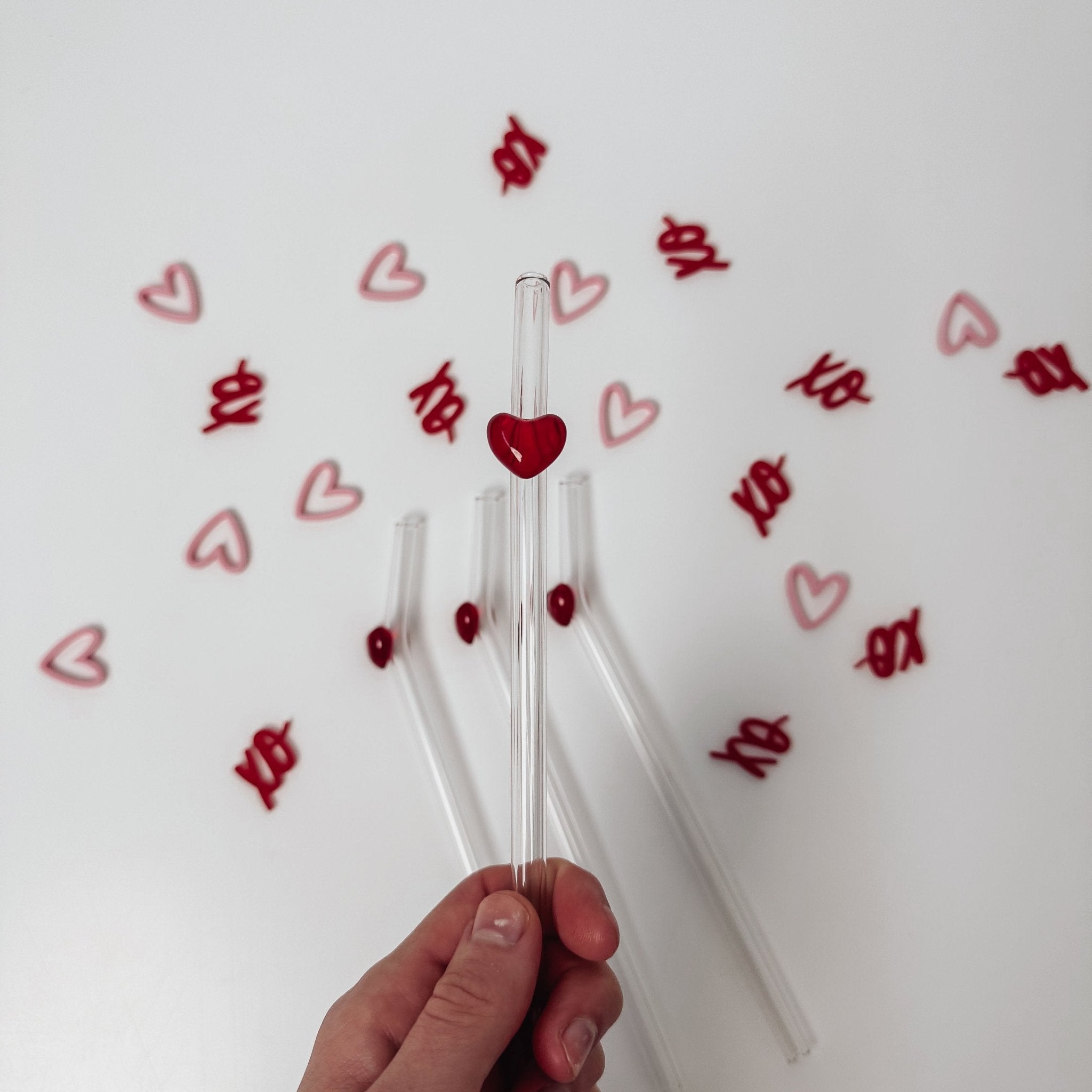 Strohhalme Herzen aus Glas – Rot oder Rosa - lyllevenn