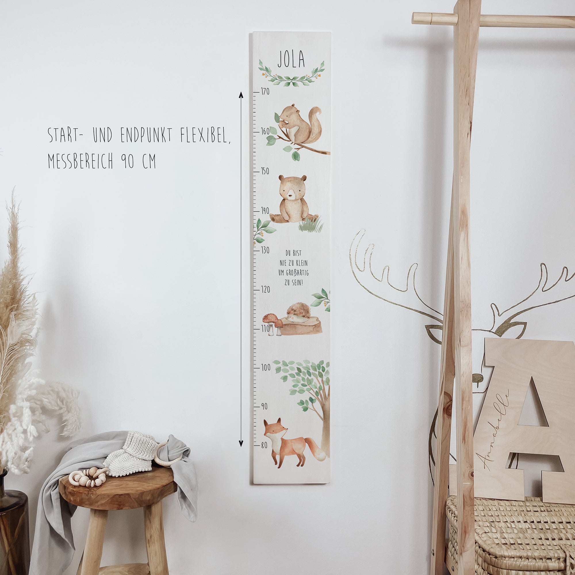 Kindermesslatte Holz "Waldtiere" – mit Namen personalisiert