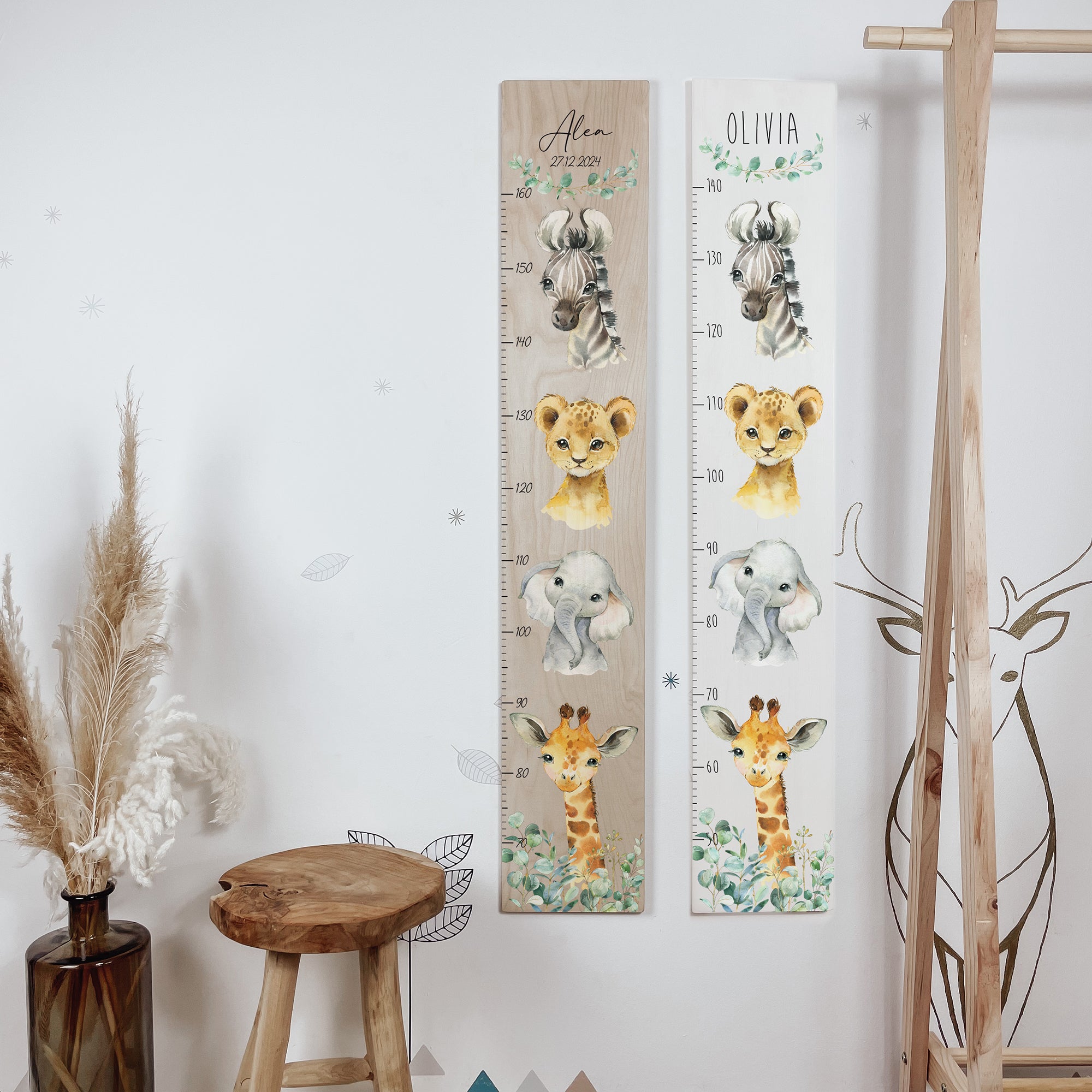 Kindermesslatte Holz "Wild Safari" - personalisiert