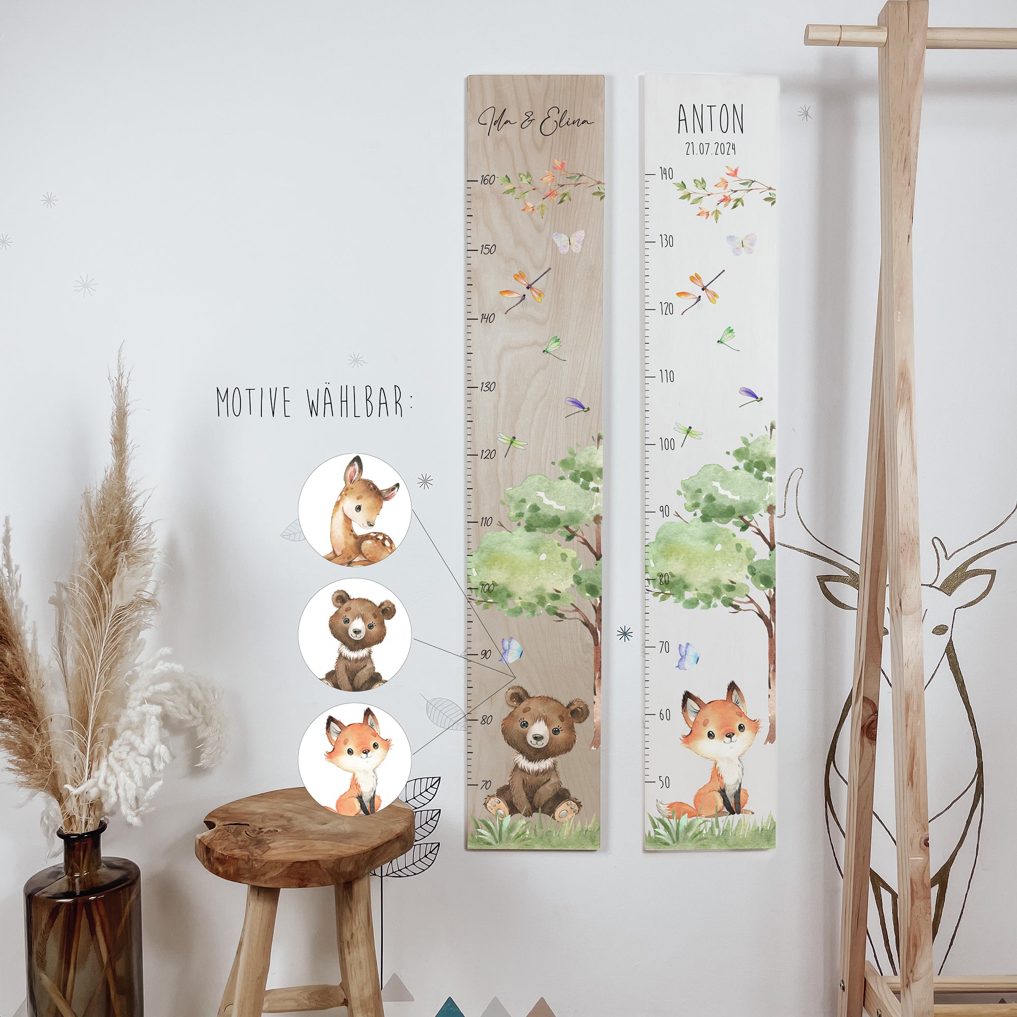 Kindermesslatte Holz "Wood & Tales" – mit deinem Lieblingstier